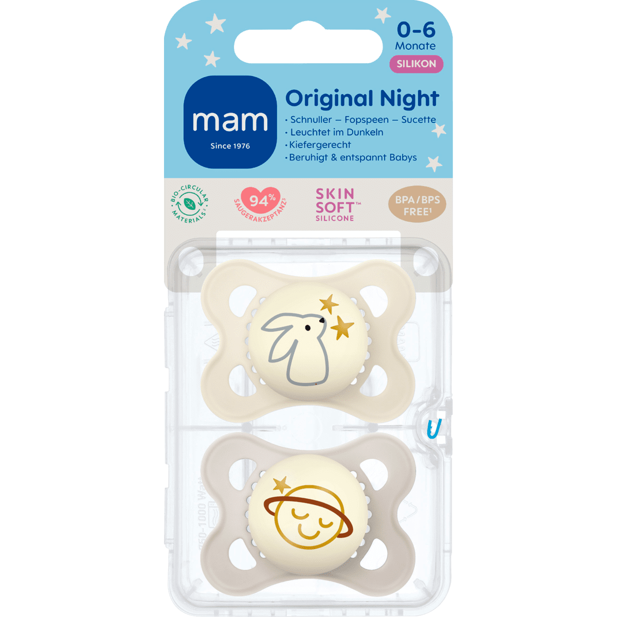 MAM Original Fopspeen Night 0-6 Maanden Beige 2 stuks