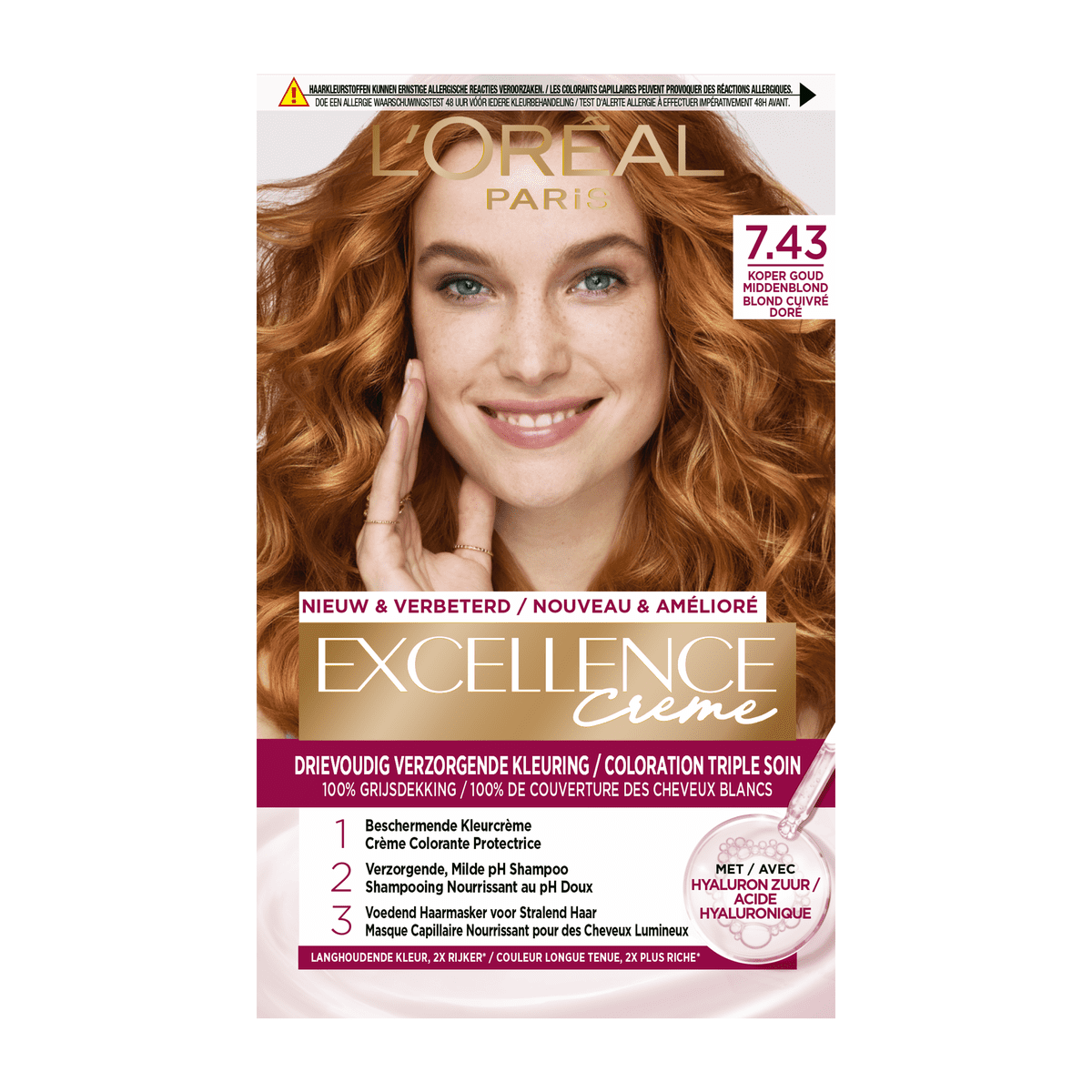 L'Oréal Paris Excellence Crème Verzorgende Kleuring 7.43 Koper Goudblond