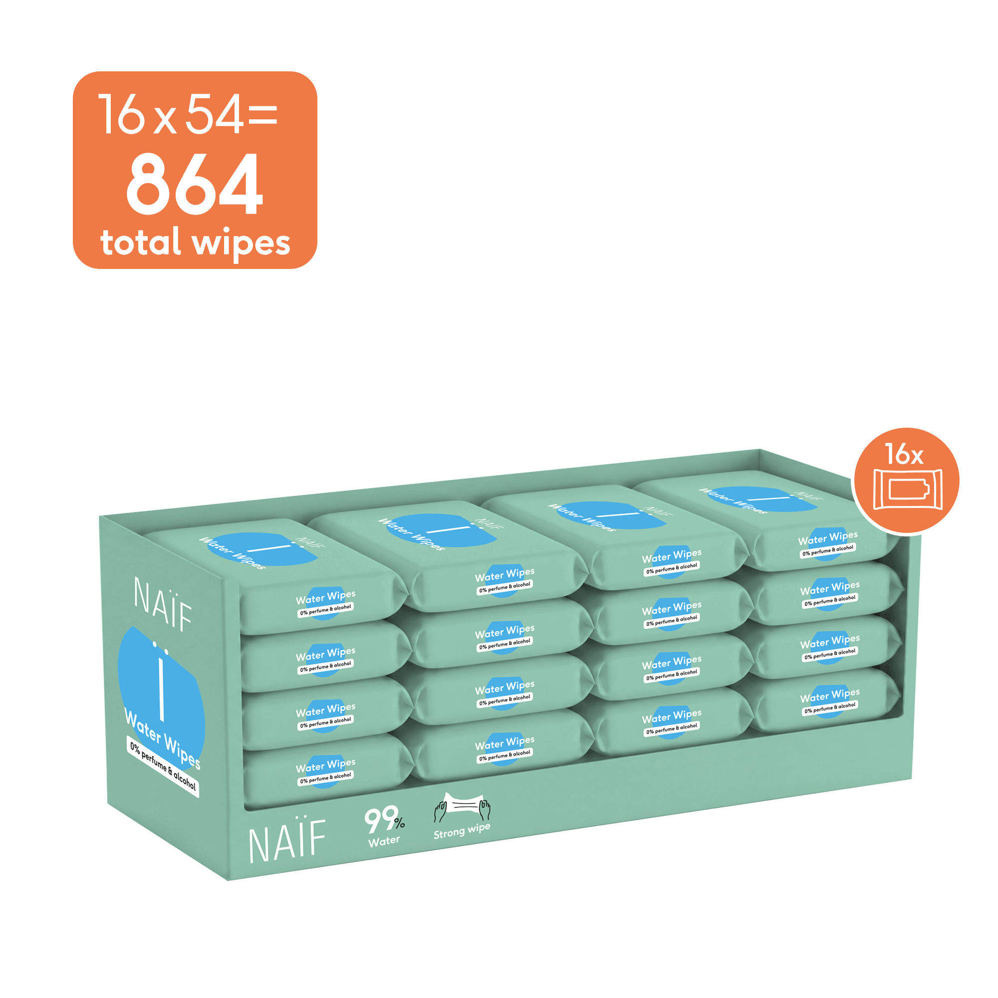 Naïf Plasticvrije Water Billendoekjes 16x54 stuks
