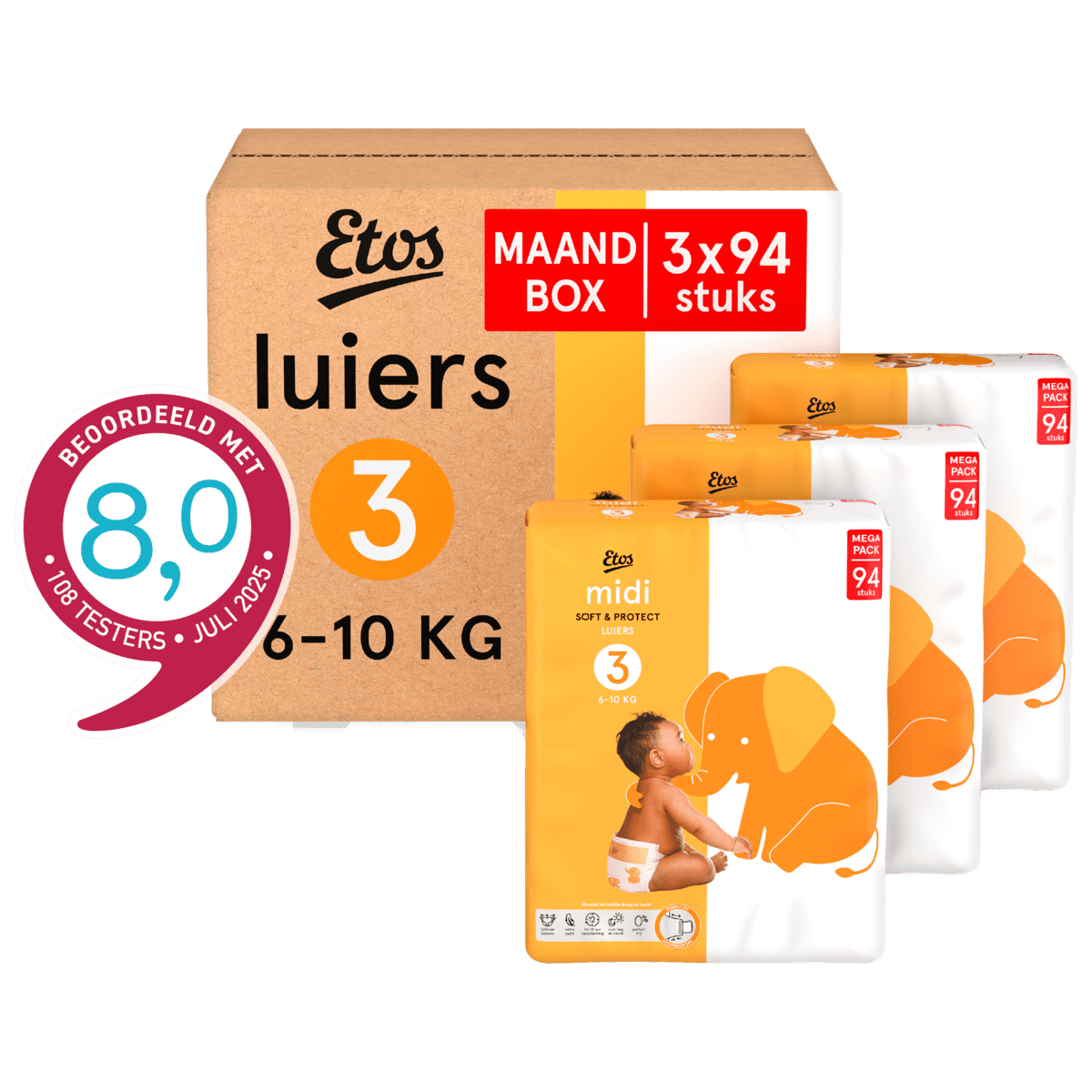Etos Luiers Midi Maat 3 6-10 kg Maandbox 282 stuks
