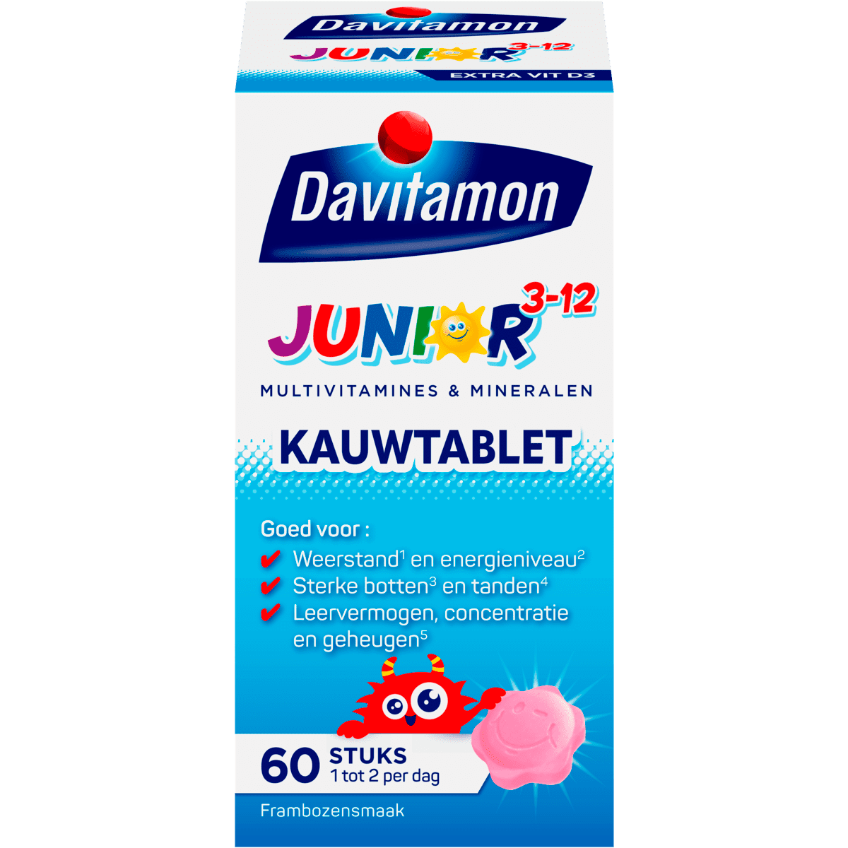 Davitamon Junior 3+ Kauwvitamines Framboos 60 stuks