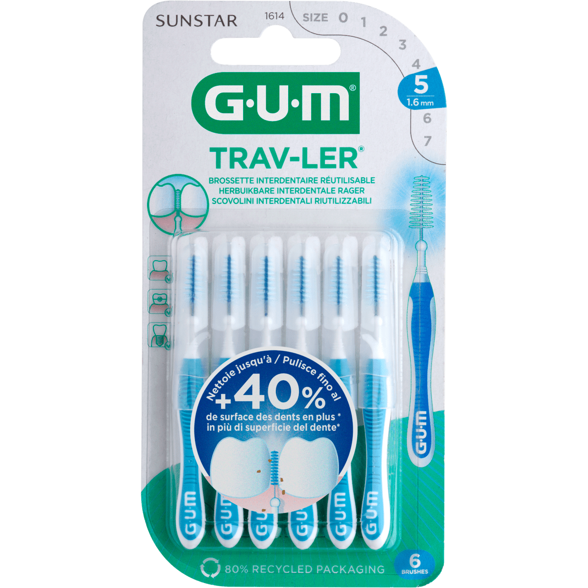 GUM® Trav-Ler Ragers Blauw 1,6 mm 6 stuks