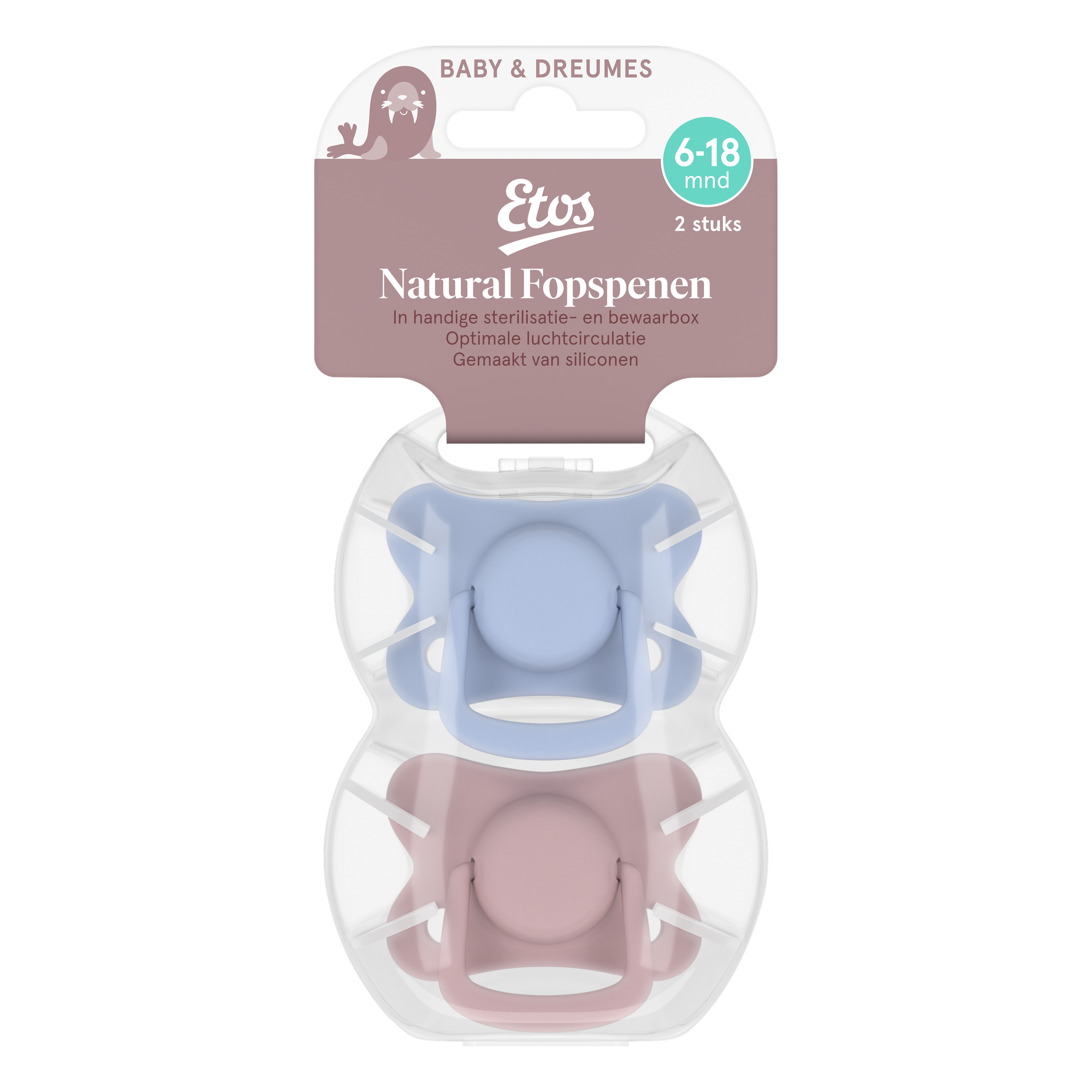 Etos Fopspeen 6-18 Maanden Roze/Violet 2 stuks