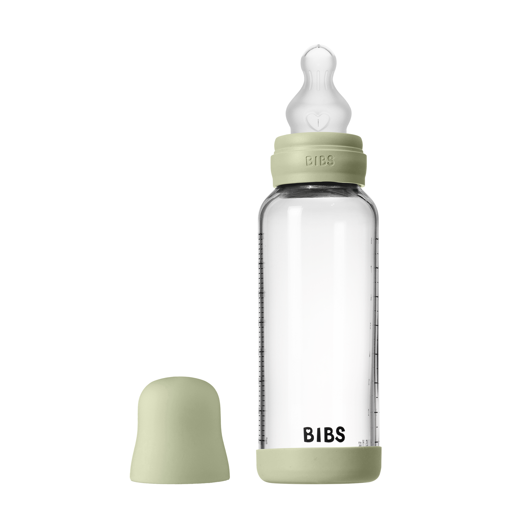 BIBS Babyfles Glas Medium Flow Silicone Sage incl. opvouwbaar trechtertje 240 ML