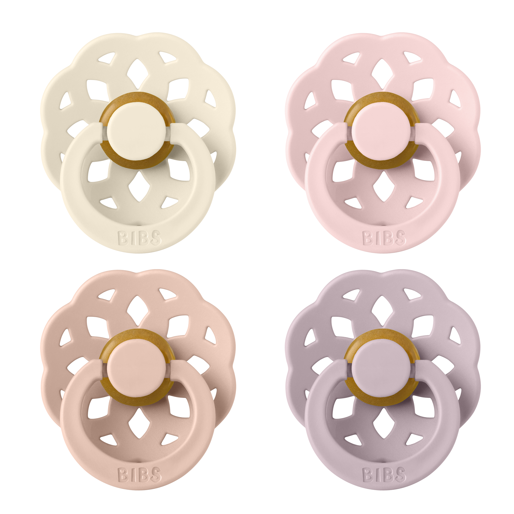 BIBS Boheme Fopspeen Rond Latex Maat 2 Ivory/Blush/Blossom/Lila 4 stuks