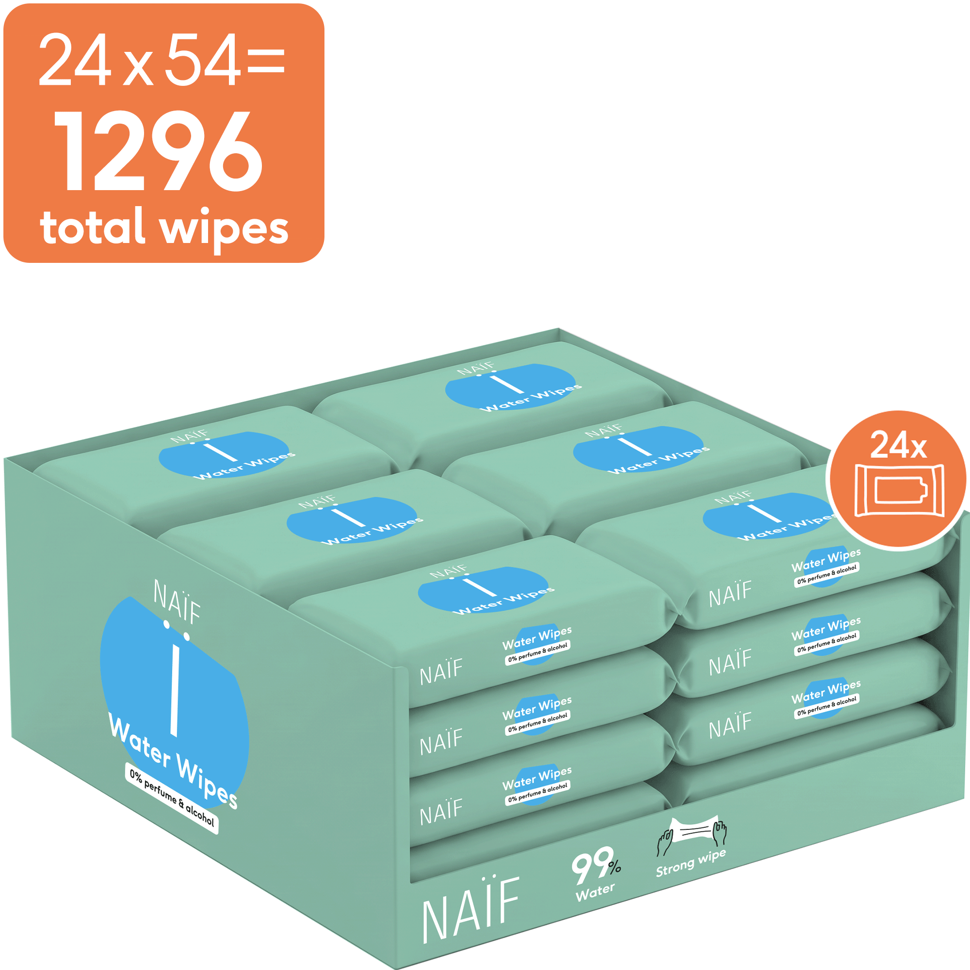 Naïf Plasticvrije Water Billendoekjes 24x54 stuks