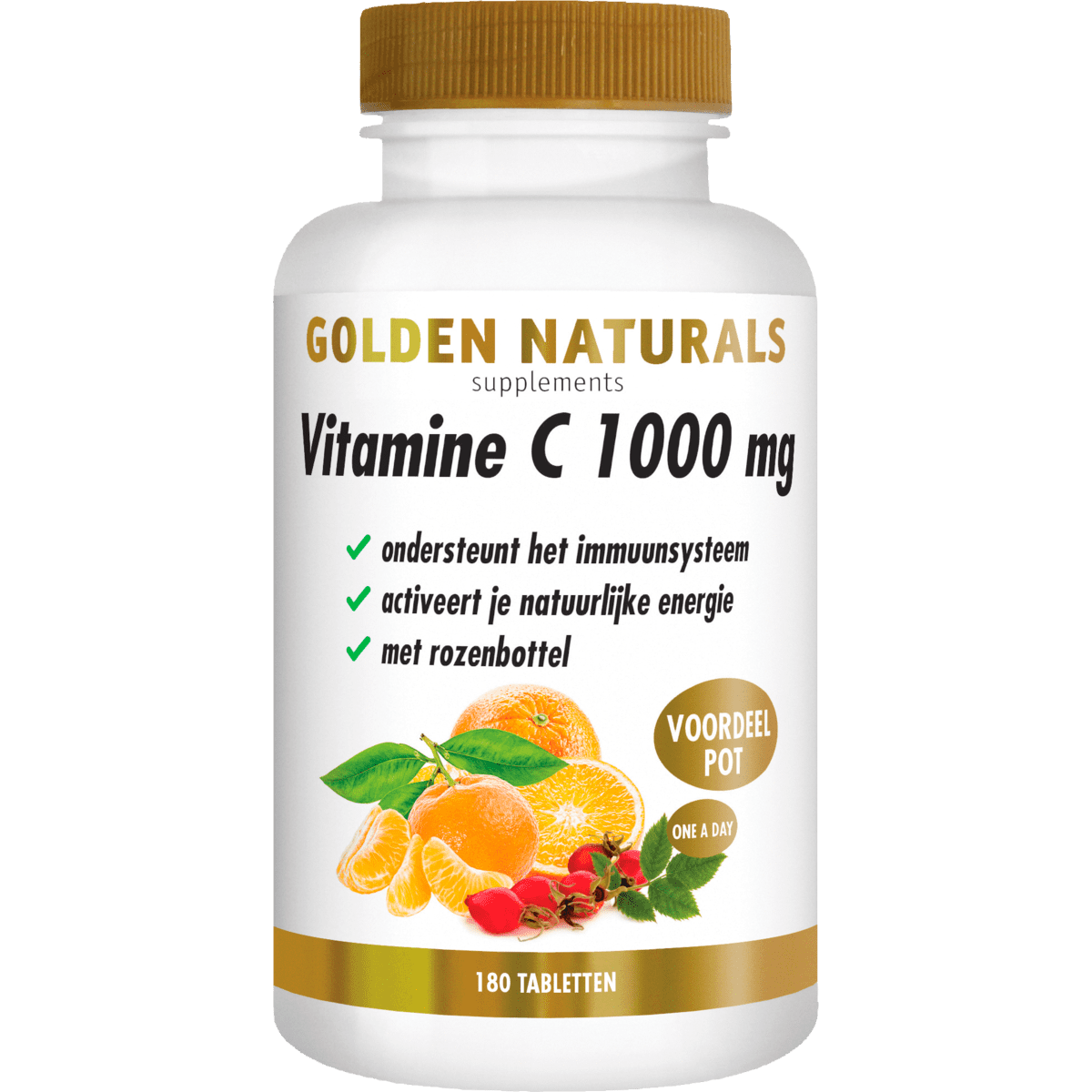 Golden Naturals Vitamine C 1000 MG met Rozenbottel Vegan 180 Tabletten Stuks