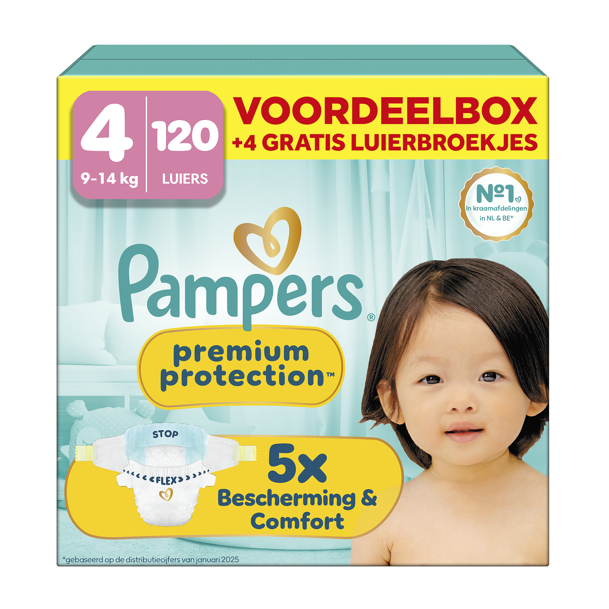 Pampers Premium Protection Voordeelbox Luiers Maat 4 9-14 kg 120 stuks + 4 Gratis Luierbroekjes