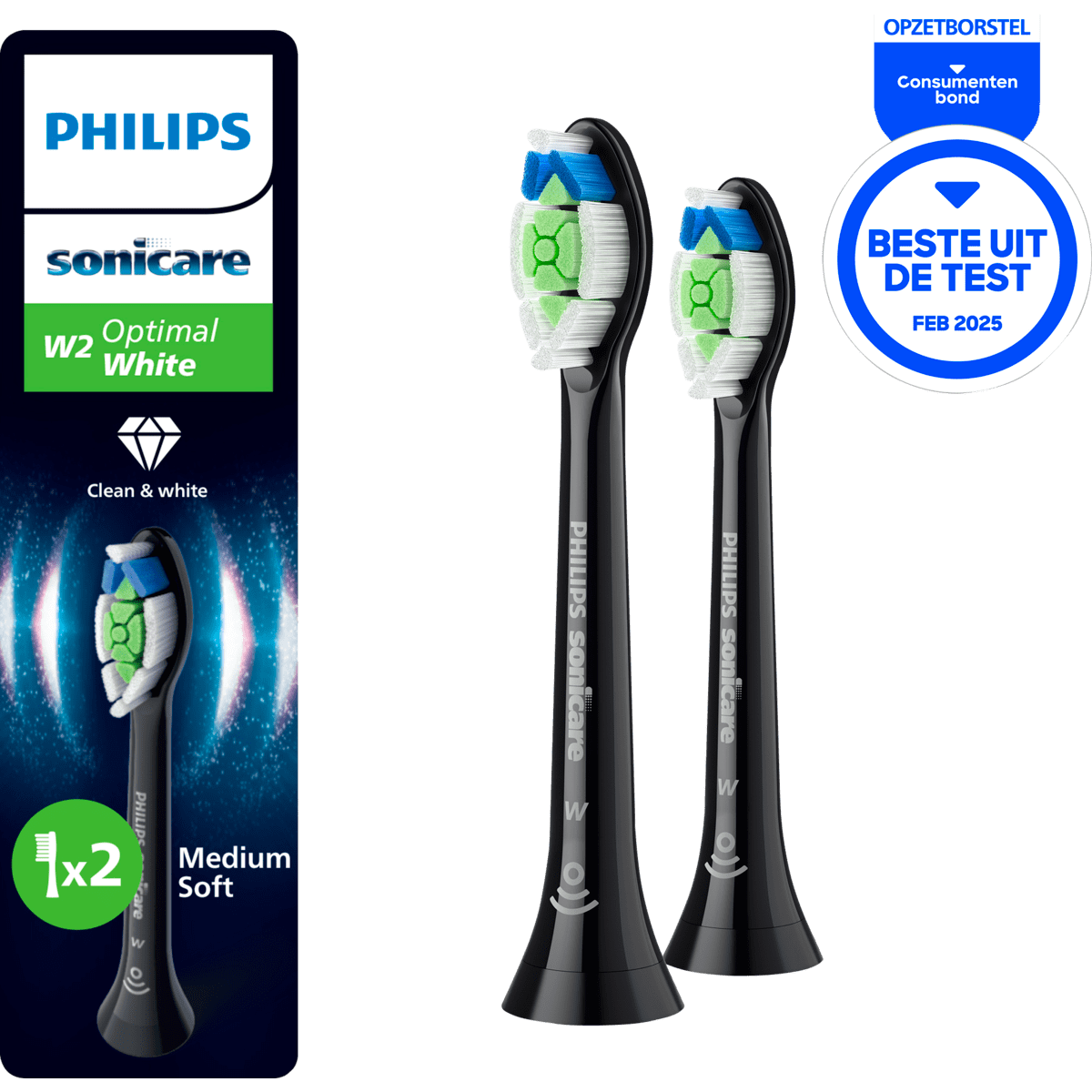 Philips Sonicare Optimal White Opzetborstels Zwart HX6062/88 2 stuks