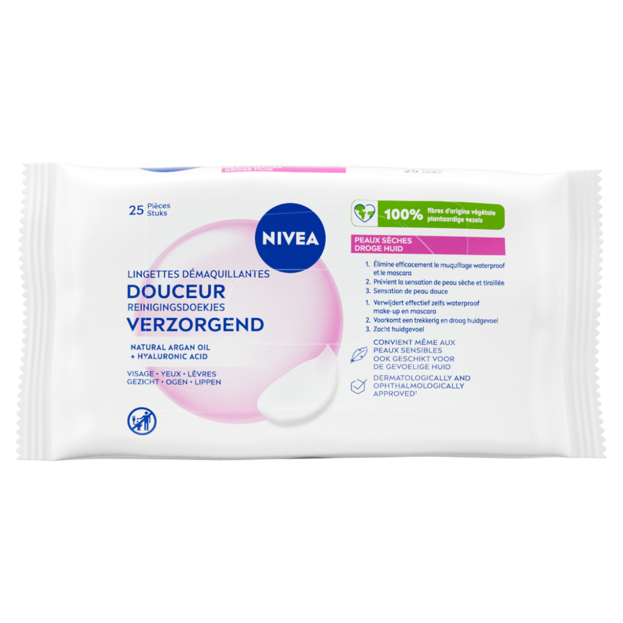 NIVEA 3-in-1 Verzorgende Reinigingsdoekjes Droge Huid 25 stuks
