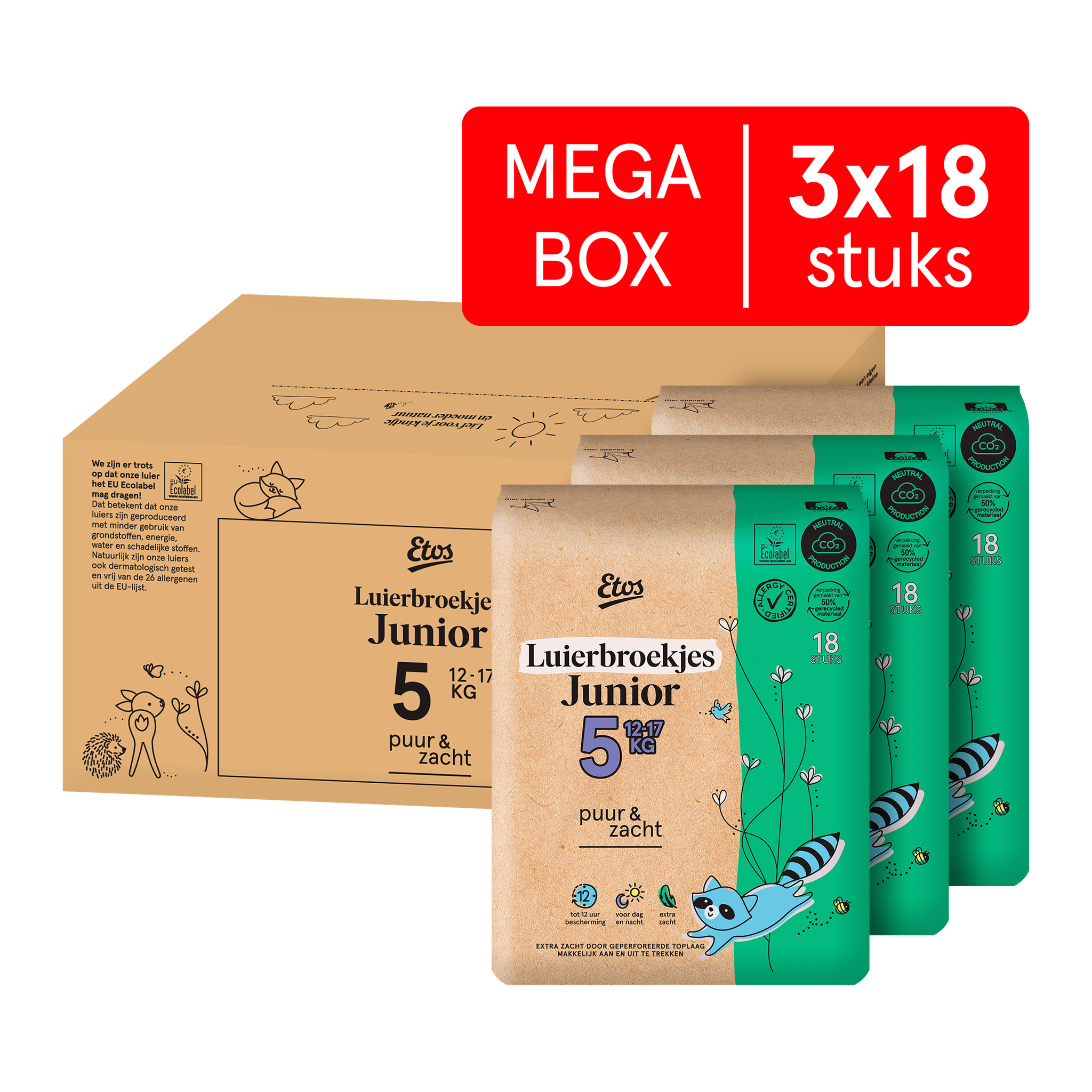 Etos Puur & Zacht Luierbroekjes Junior Maat 5 12-17 kg Megabox 54 stuks