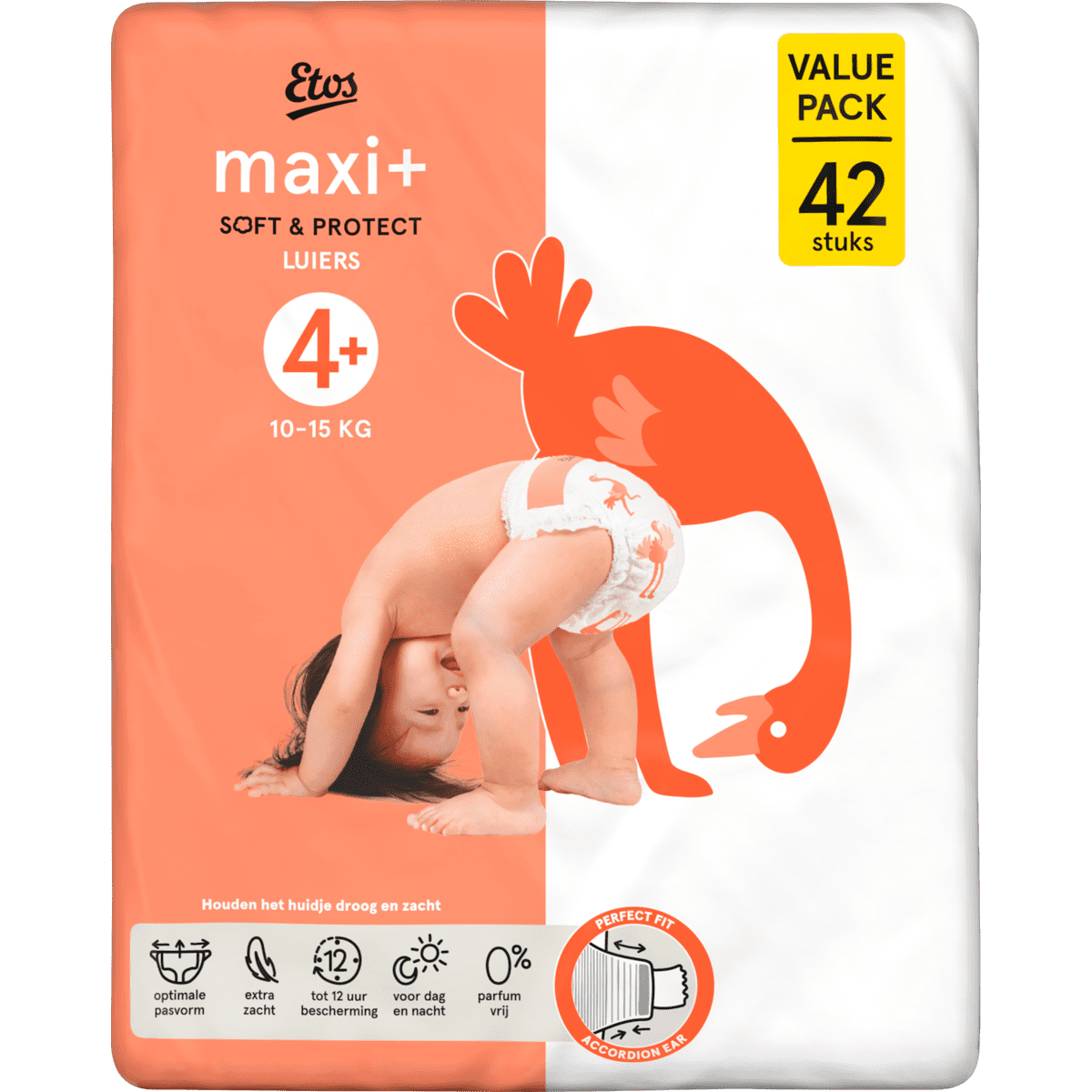 Etos Luiers Maxi+ Maat 4+ 10-15 kg Value Pack 42 stuks