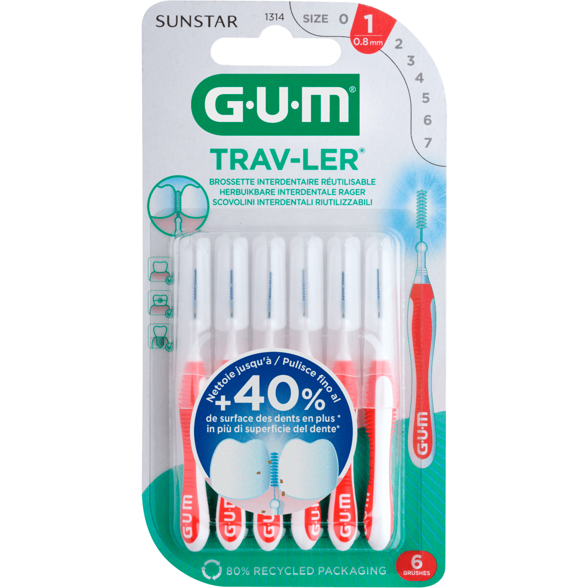 GUM® Trav-Ler Ragers Rood 0,8 mm 6 stuks