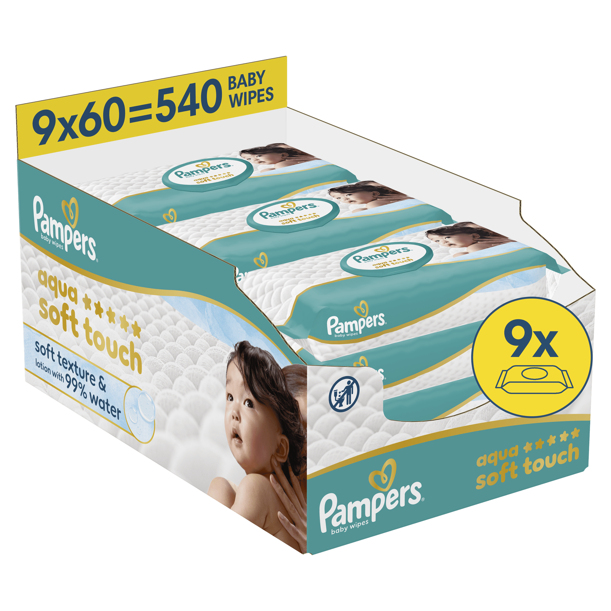 Pampers Aqua Soft Touch Billendoekjes 9x60 Stuks