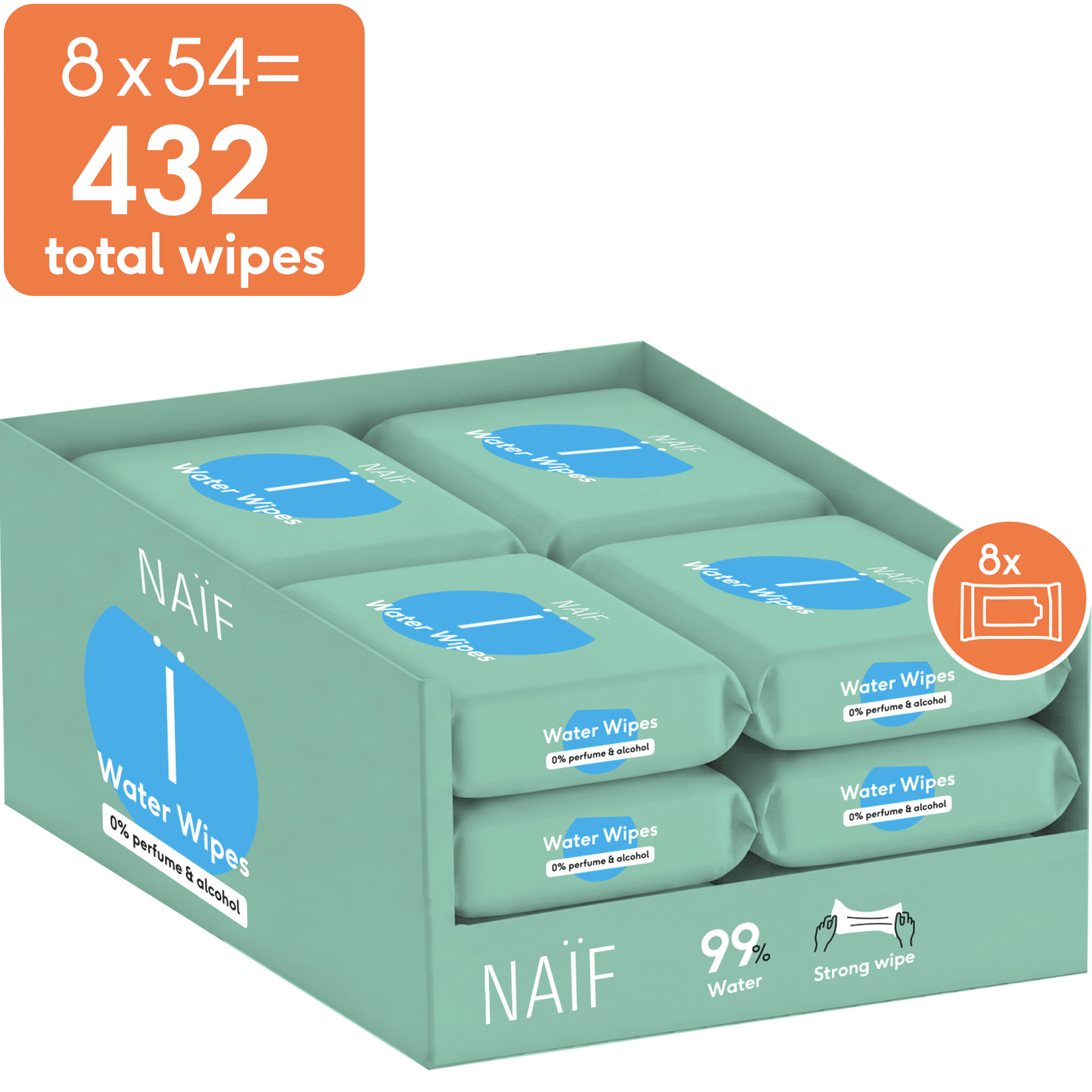 Naïf Plasticvrije Water Billendoekjes 8x54 stuks