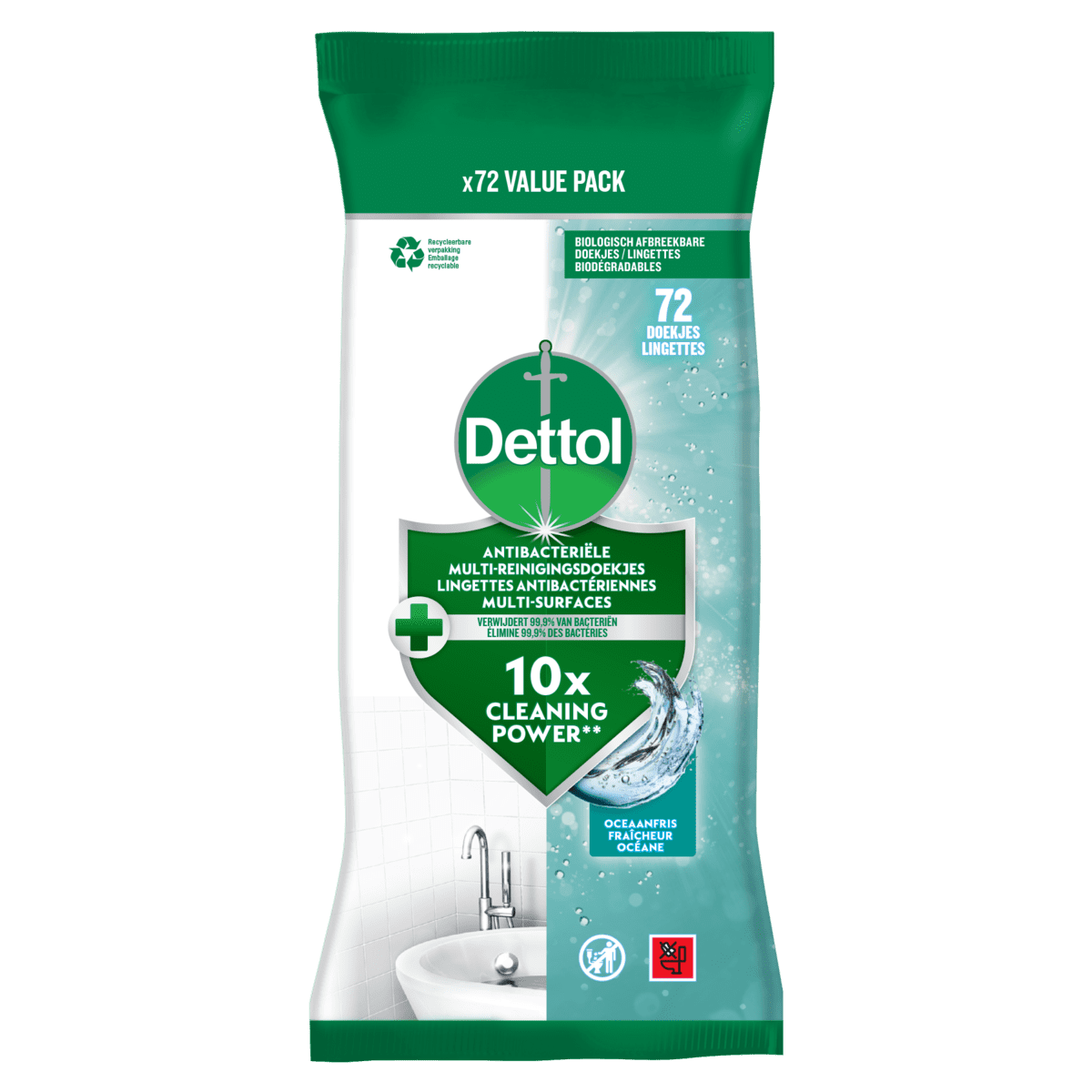 Dettol Antibacteriële Reinigingsdoekjes Oceaanfris 72 stuks