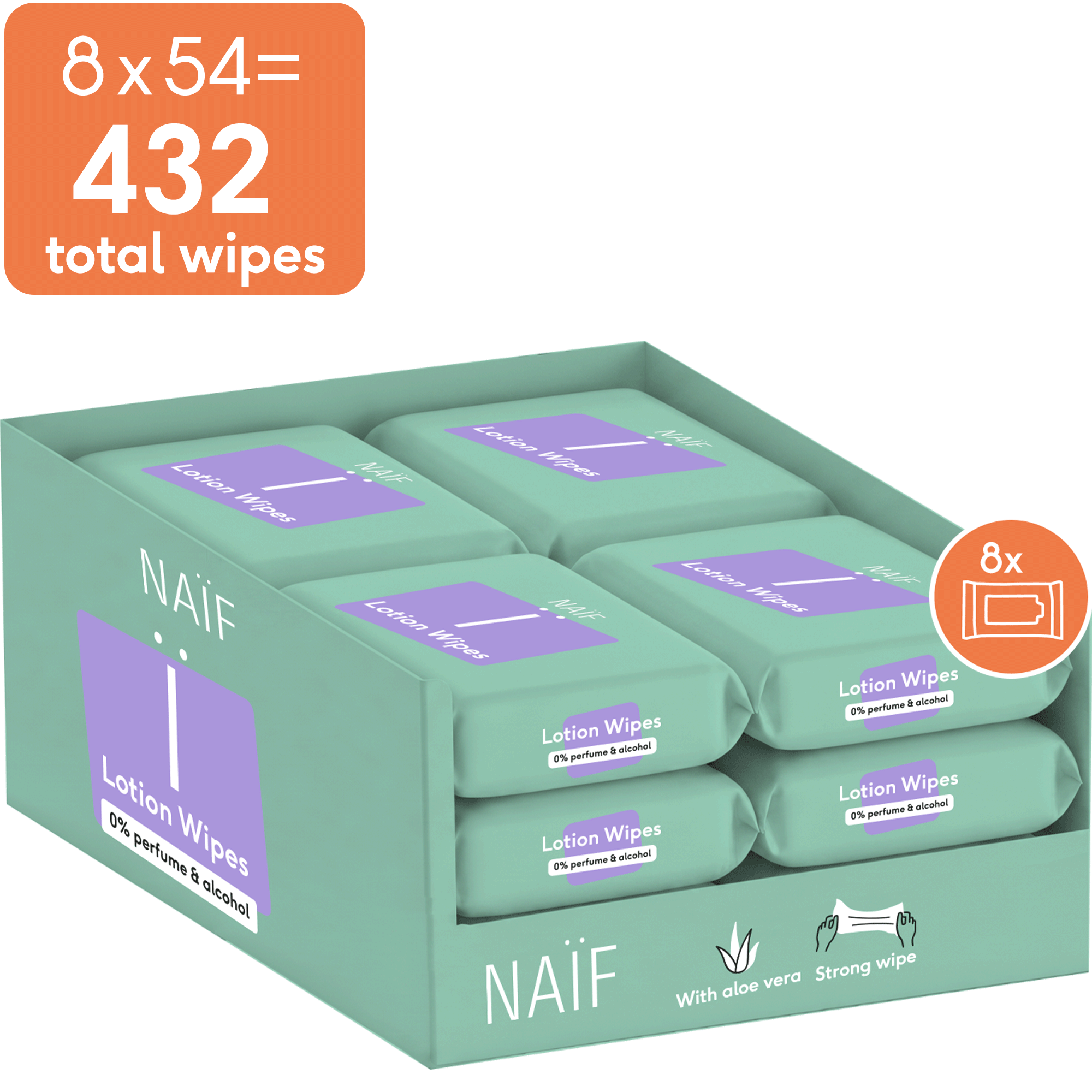 Naïf Plasticvrije Lotion Billendoekjes 8x54 stuks