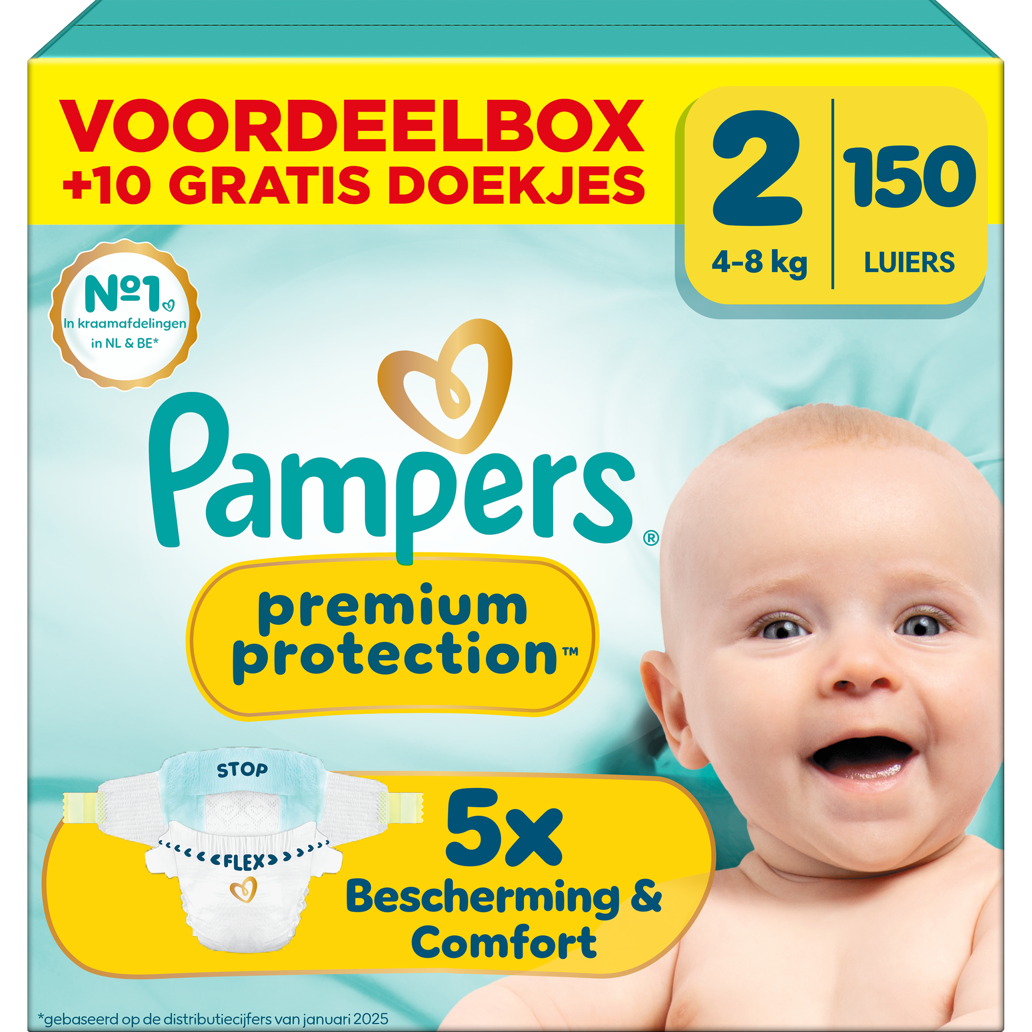 Pampers Premium Protection Voordeelbox Luiers Maat 2 4-8 kg 150 stuks + 10 Gratis Billendoekjes