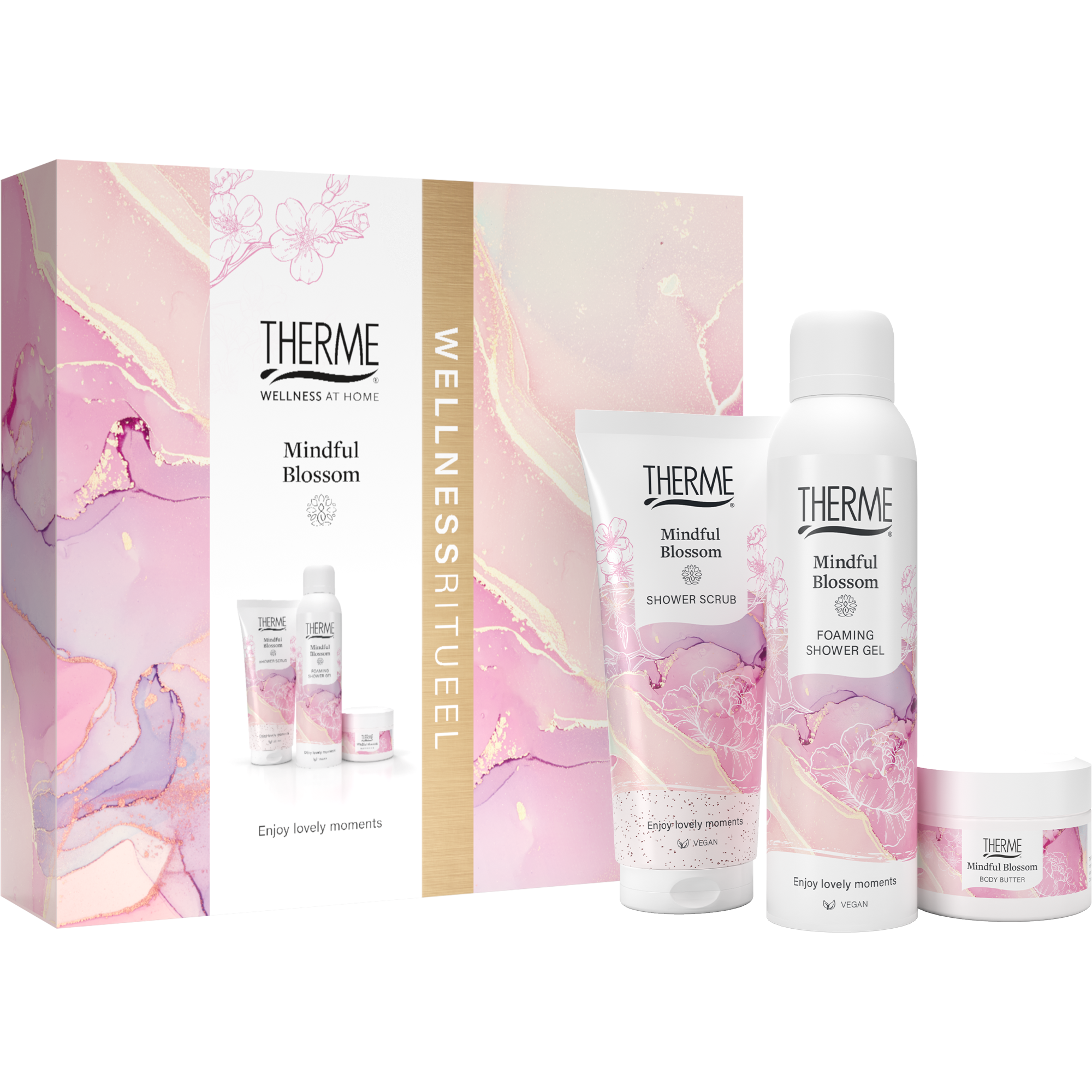 Therme Mindful Blossom Cadeauset Shower Foam Body Butter Shower Scrub