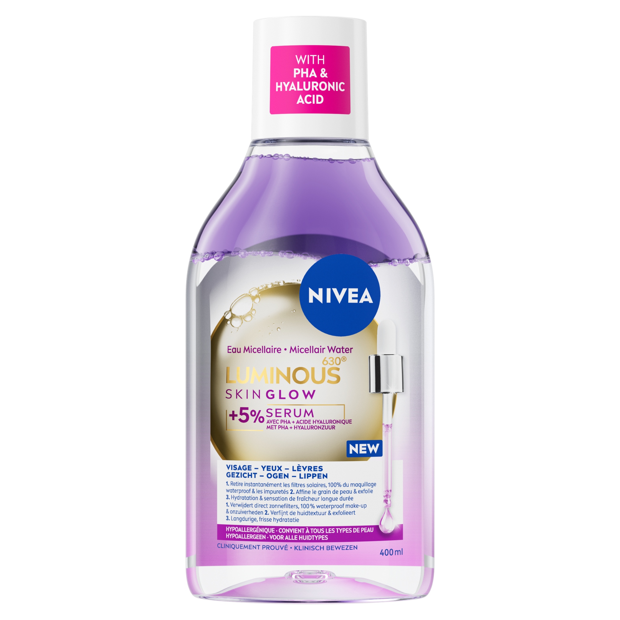 NIVEA Luminous630 Skin Glow Serum Infused Micellair Water 400 ML