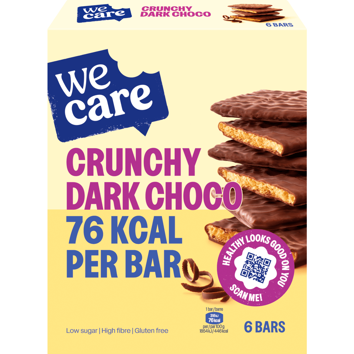 WeCare Bars Crunchy Dark Choco 6 stuks