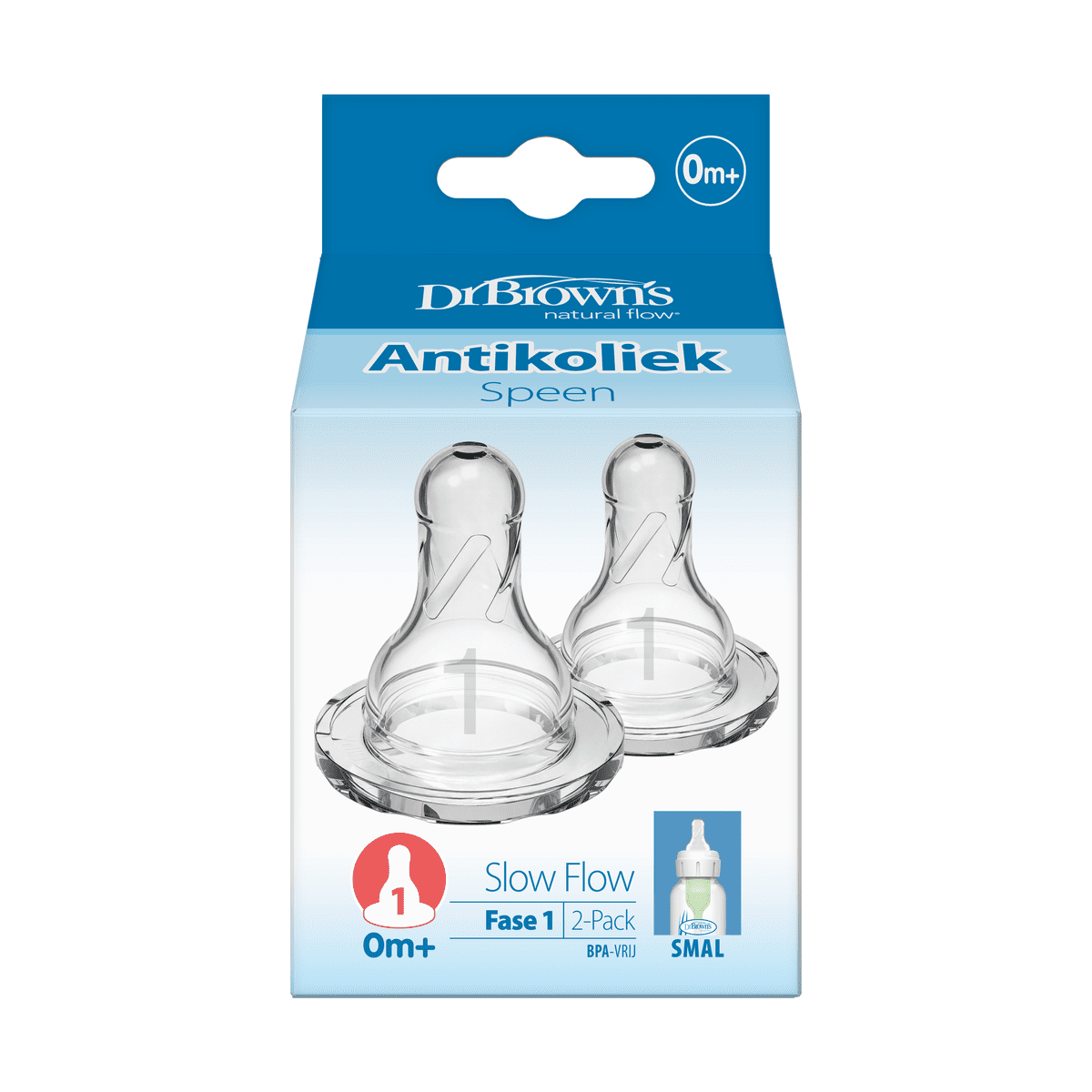 Dr. Brown’s Flesspeen Fase 1 0+ Maanden Smalle Halsfles 2 stuks