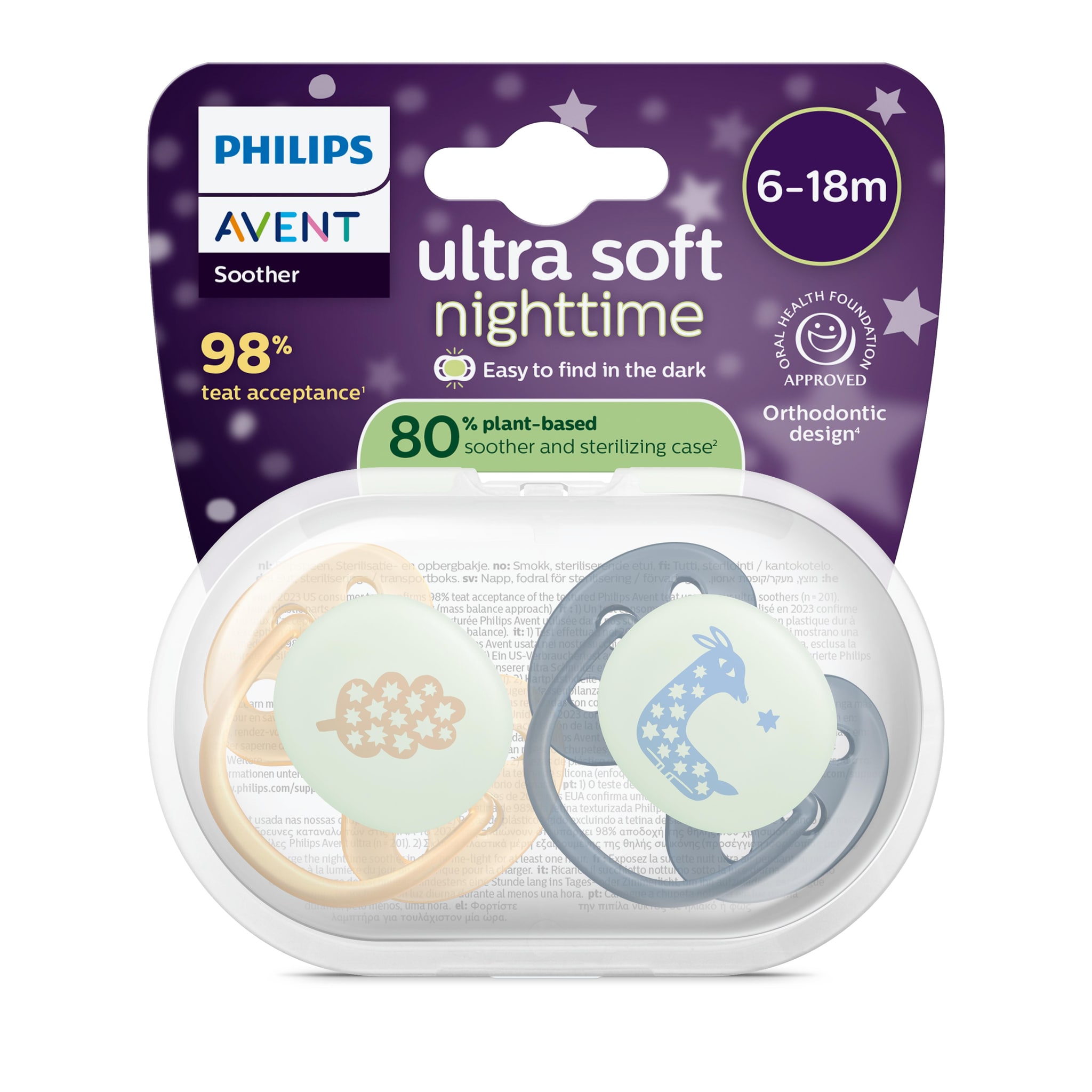 Philips Avent Fopspeen Ultra Soft Nighttime 6-18M SCF094/03 2 stuks