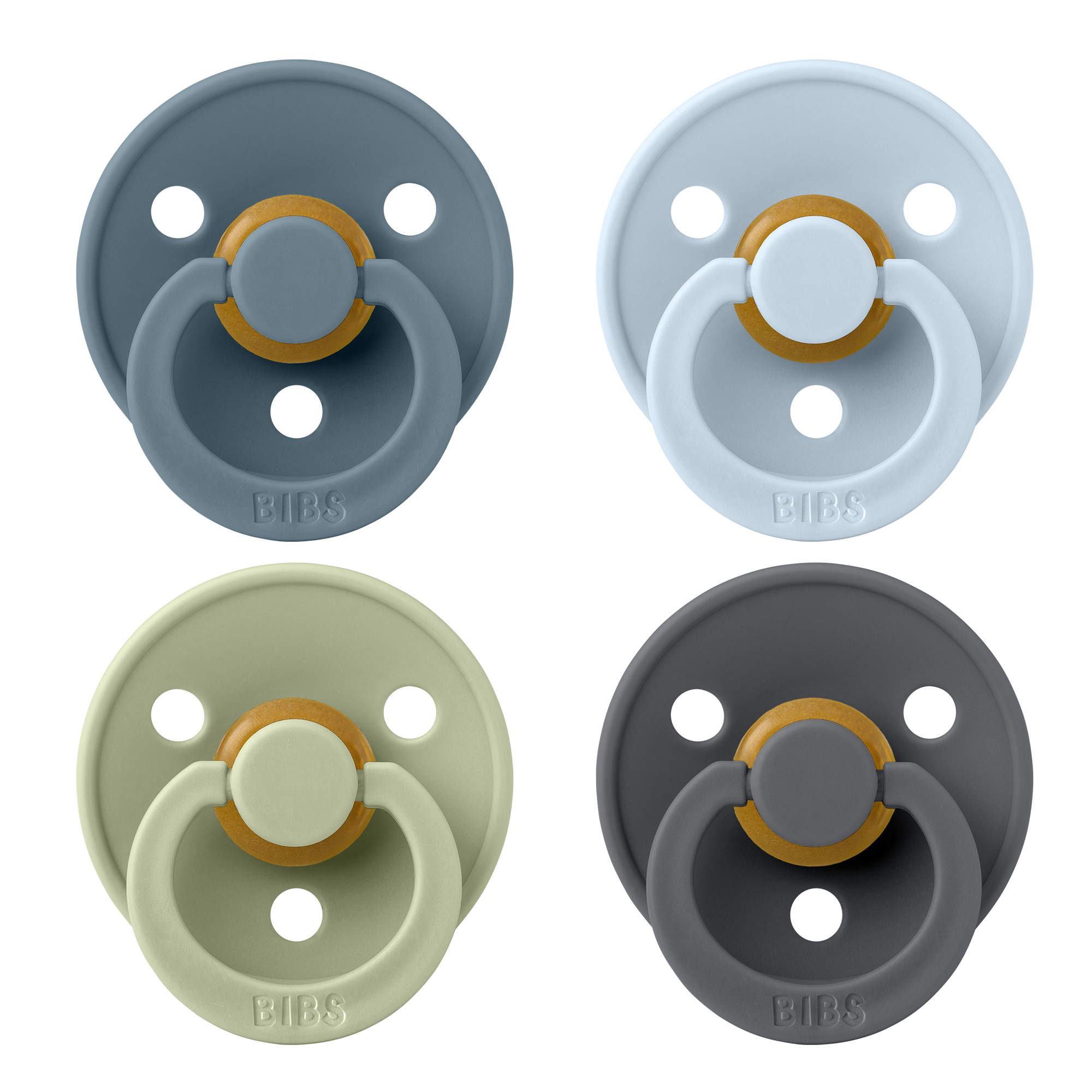 BIBS Colour Fopspeen Rond Latex Maat 2 Petrol/Sage/Baby Blue/Iron 4 stuks