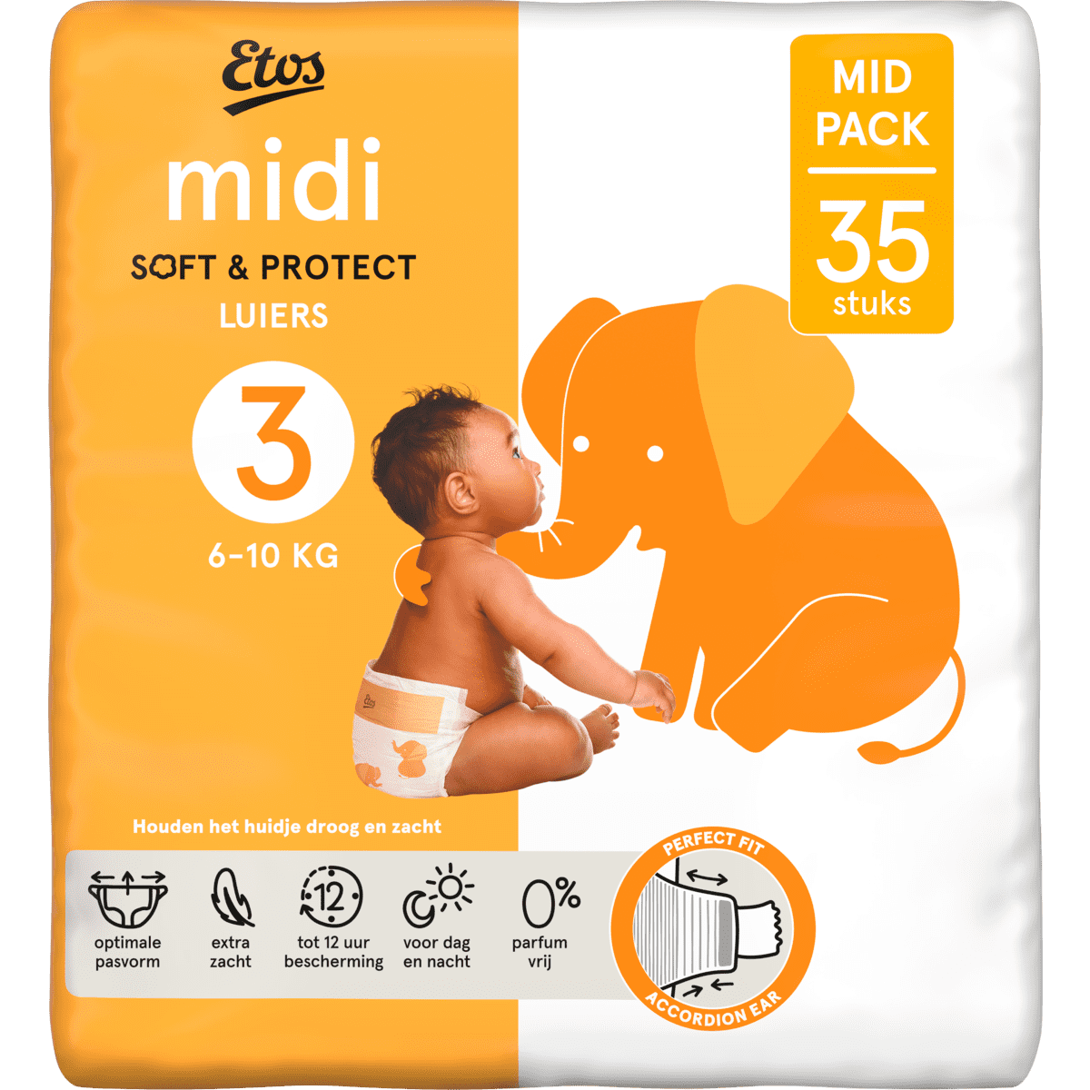 Etos Luiers Midi Maat 3 6-10 kg Mid Pack 35 stuks