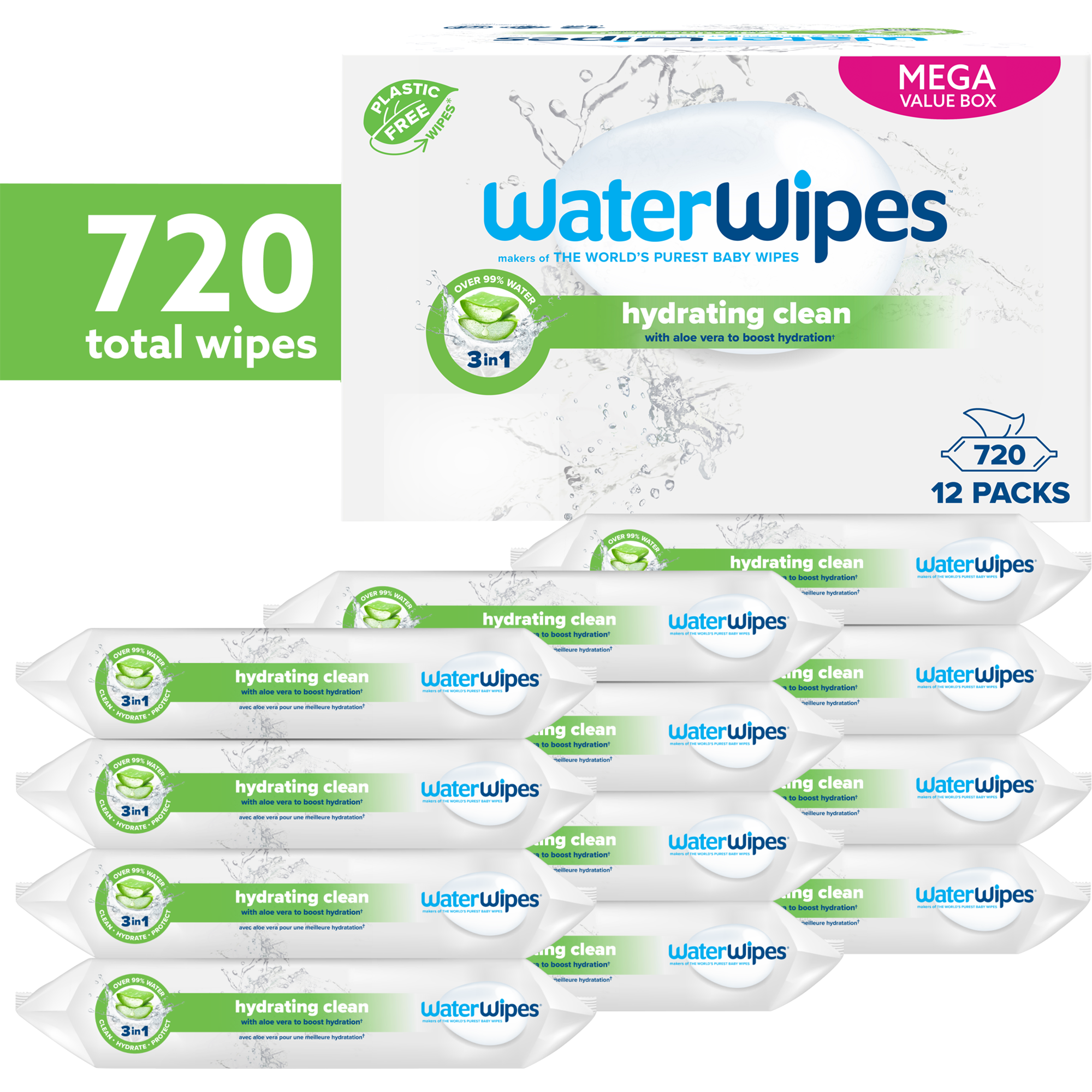 WaterWipes Hydrating Clean Billendoekjes 12x60 stuks