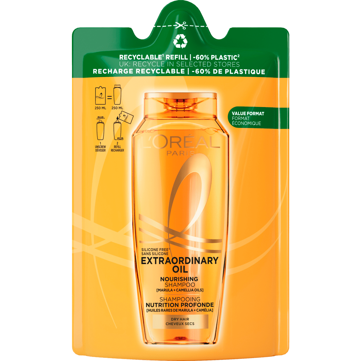L'Oréal Paris Elvive Refill Extraordinary Oil Shampoo Navulling 250 ML
