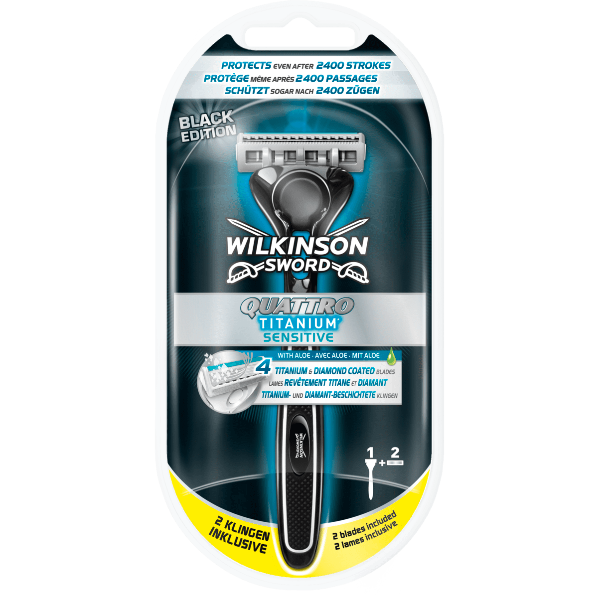 Wilkinson Quattro Titanium Sensitive Scheersysteem 4-Blads 1 EA | Etos