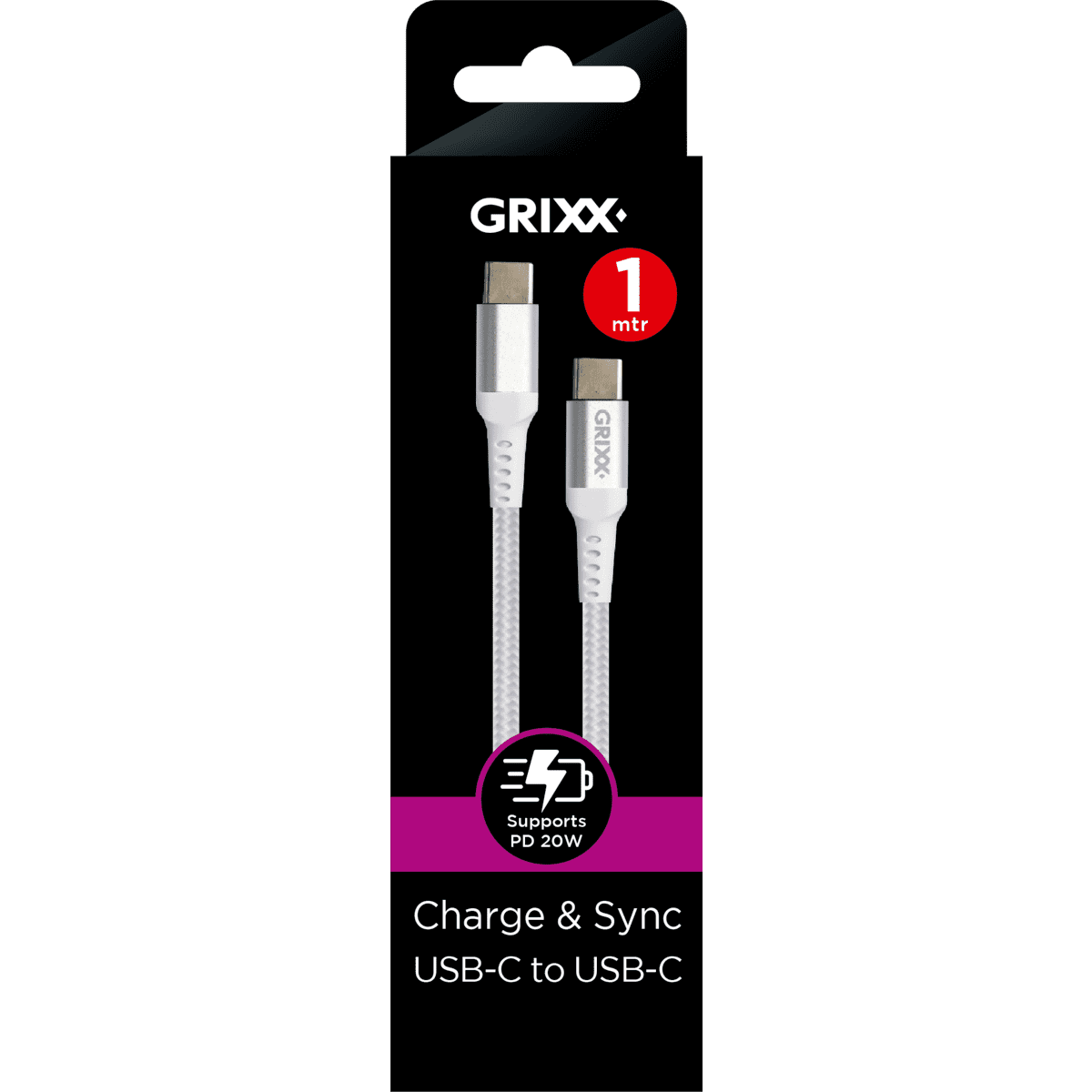 Grixx USB-C to USB-C 1M White
