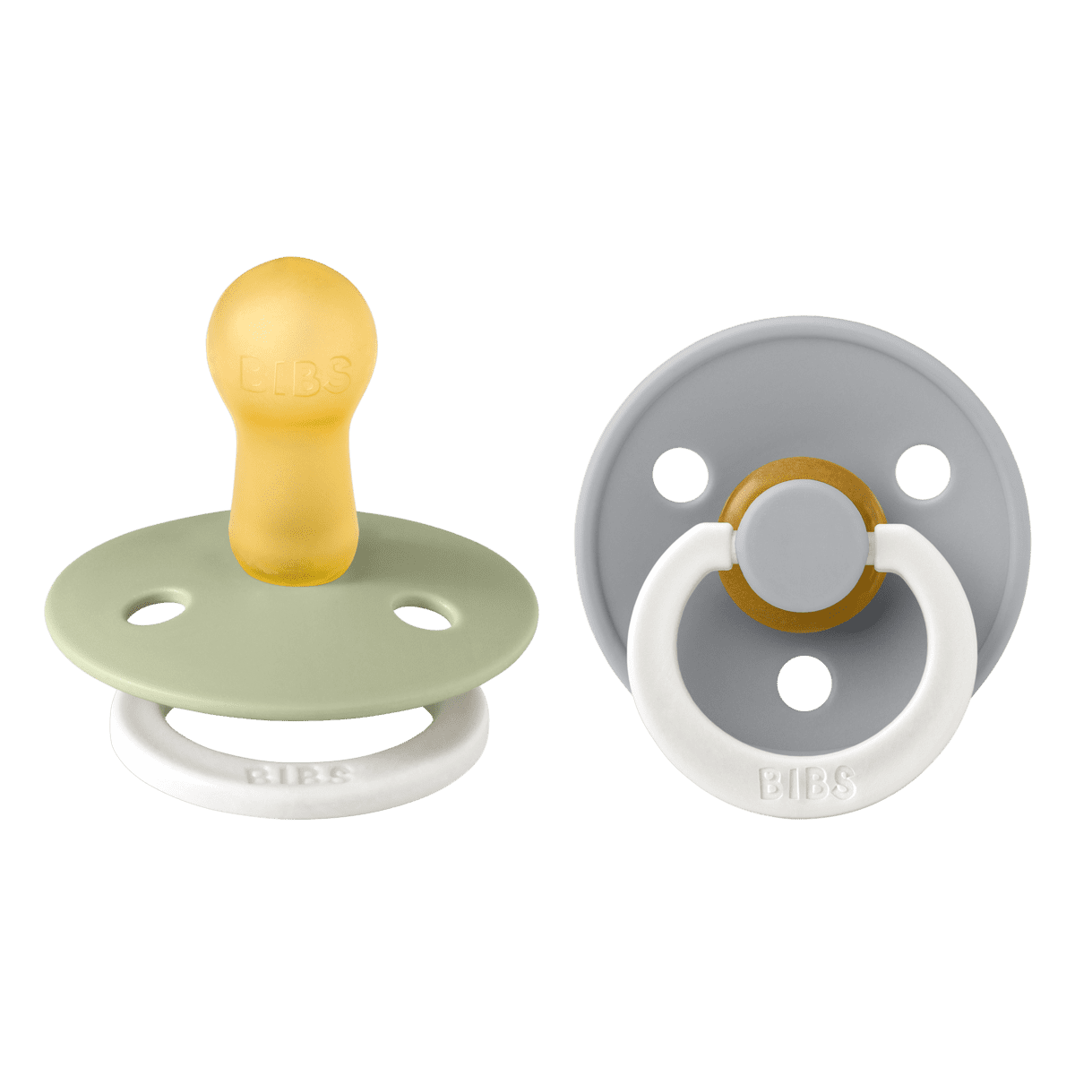 BIBS Glow In The Dark Fopspeen Rond Latex Maat 2 Sage/Cloud 2 stuks