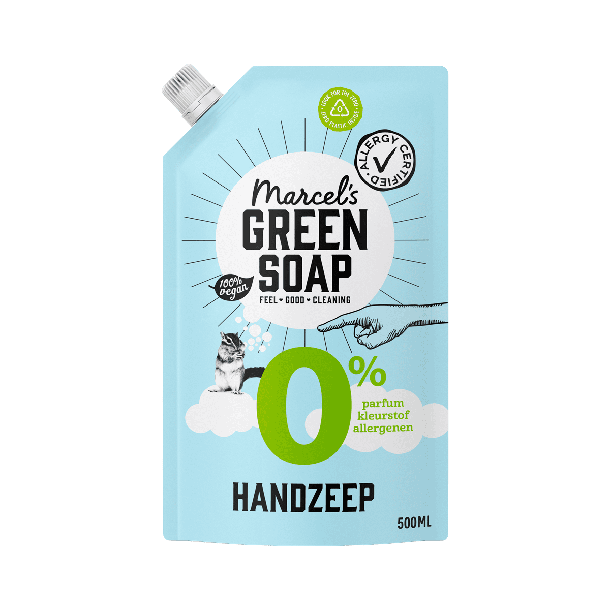 Marcel's Green Soap 0% Parfumvrij Handzeep Navulzak 500 ML