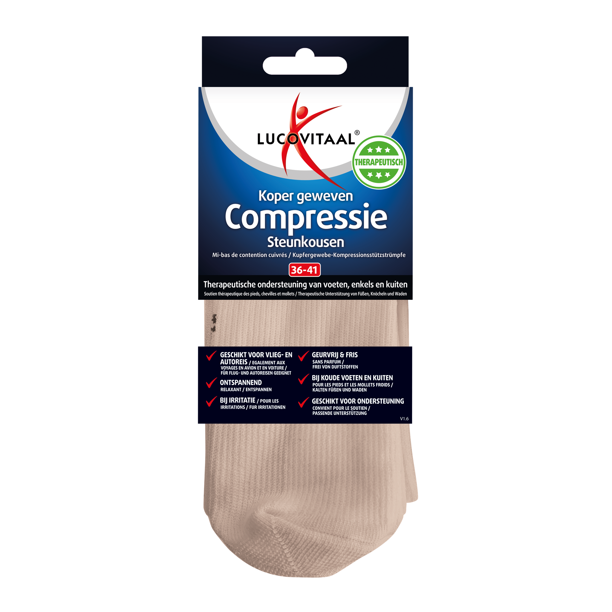 Lucovitaal Koper Geweven Compressie Steunkousen Beige 36-41 1 paar