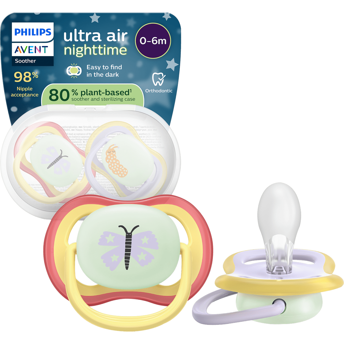 Philips Avent Fopspeen Ultra Air Night 0-6M SCF376/26 2 stuks