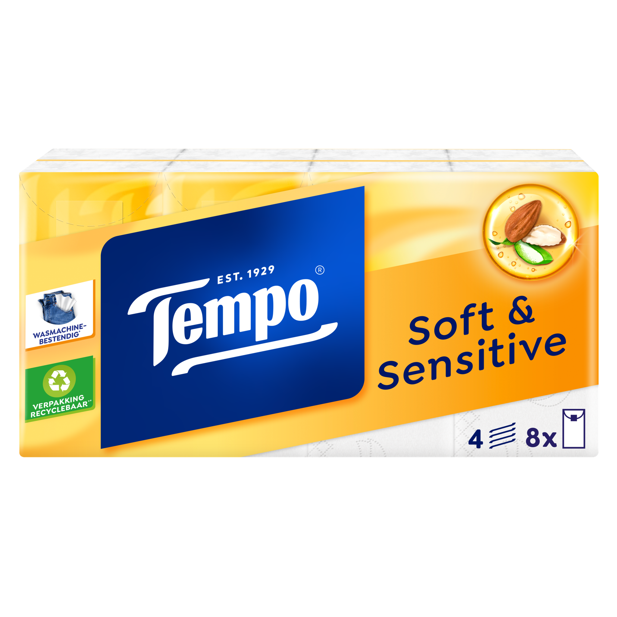 Tempo Soft & Sensitive 4-Laags Zakdoekjes 8x10 stuks