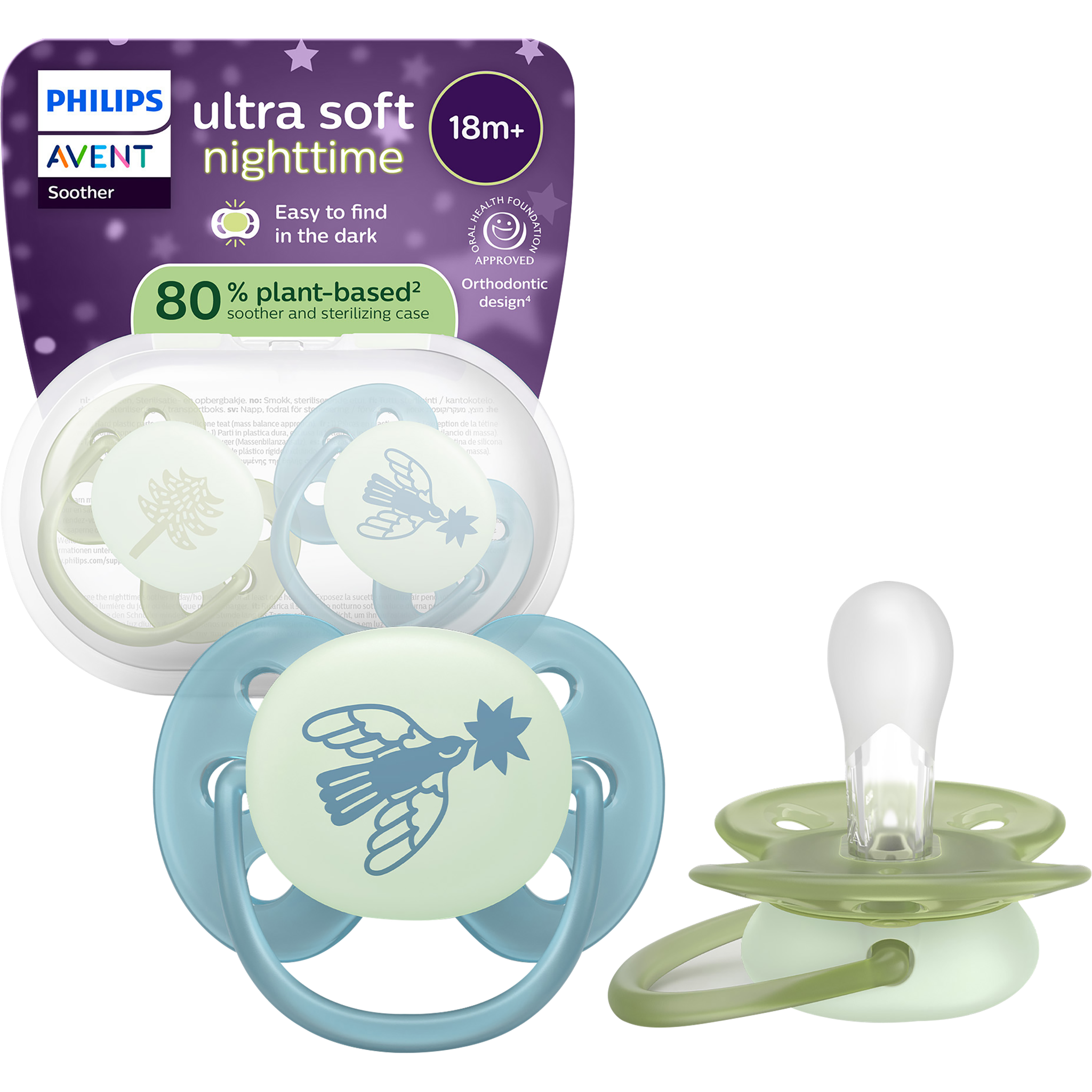 Philips Avent Fopspeen Ultra Soft Nighttime 18M+ SCF094/05 2 stuks