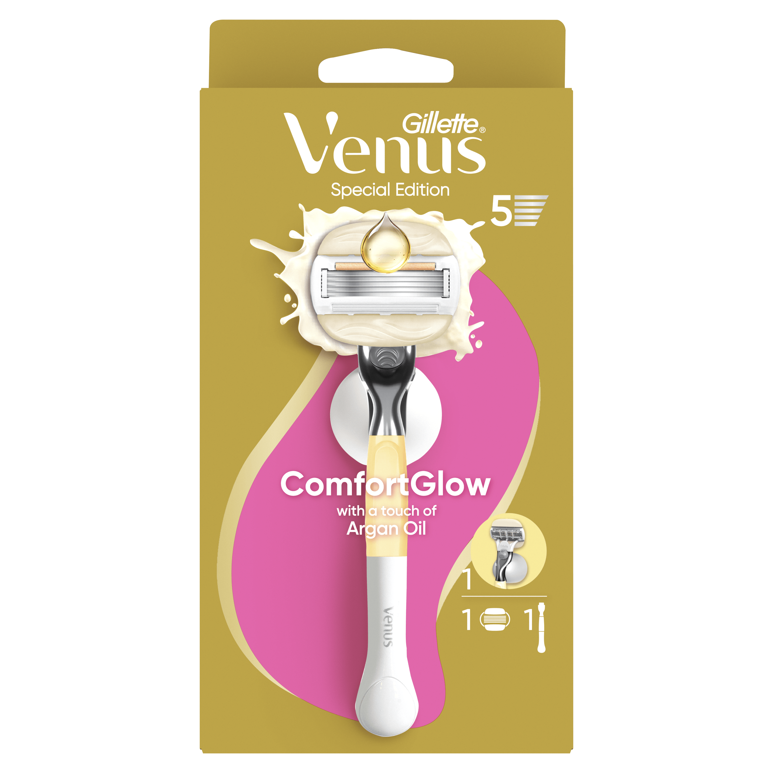 Gillette Venus Comfort Glow Argan Olie Scheersysteem met 1 Navulmesje