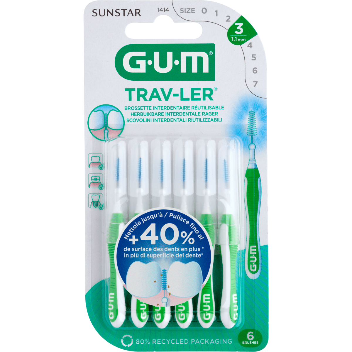 GUM® Trav-Ler Ragers Groen 1,1 mm 6 stuks