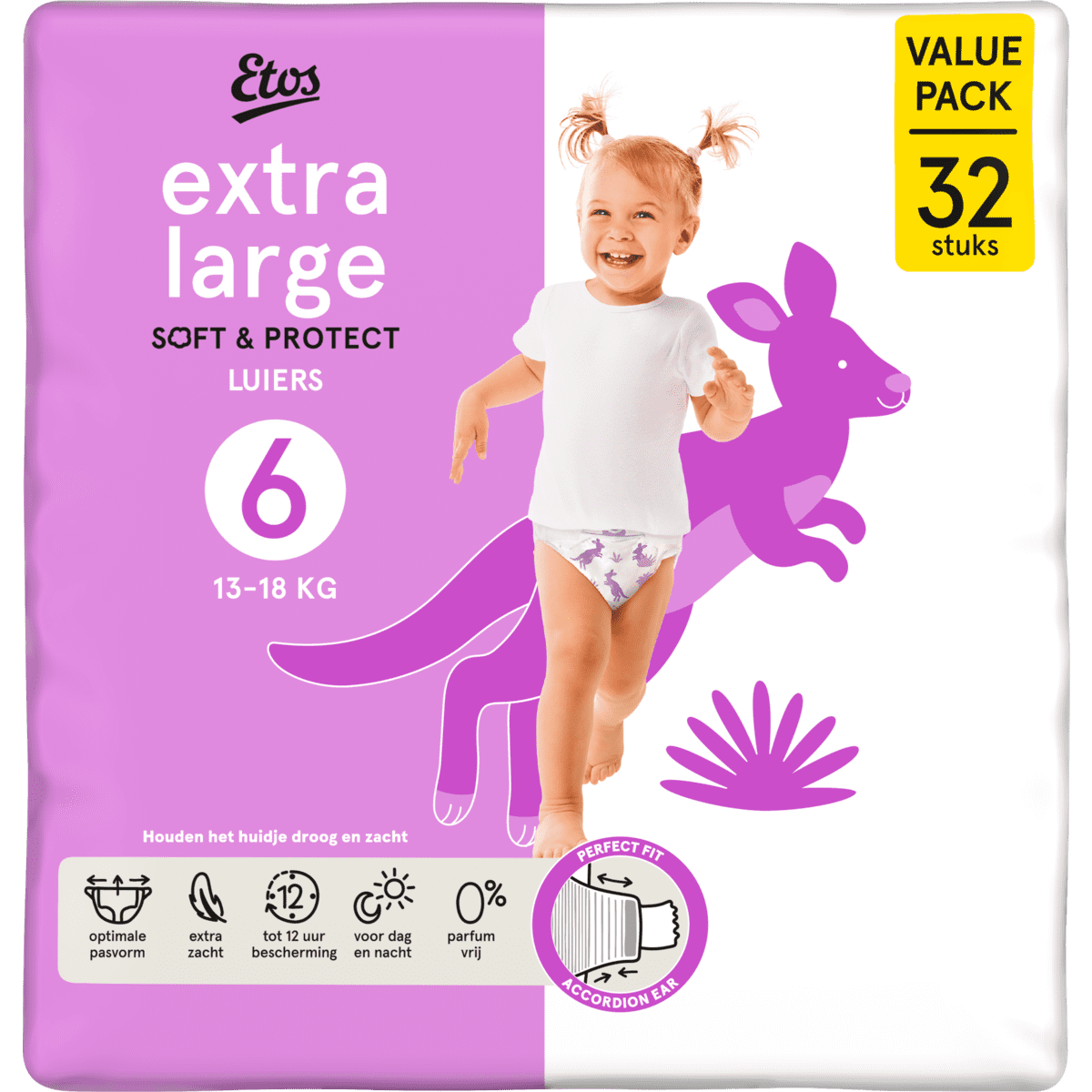 Etos Luiers Extra Large Maat 6 13-18 kg Value pack 32 stuks