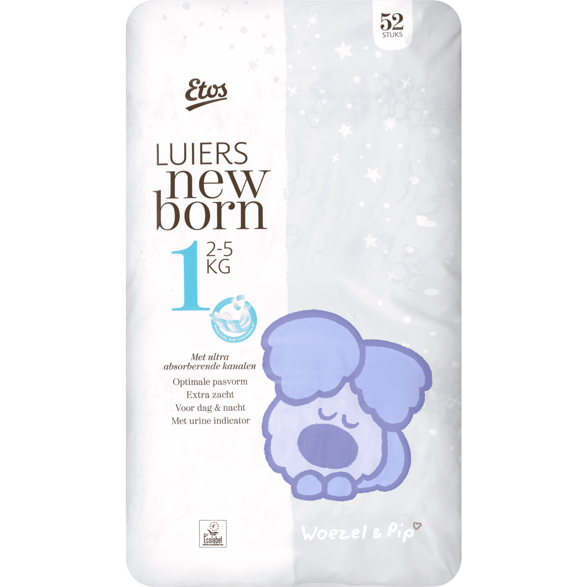 zwart bevestigen Bende Etos Woezel & Pip Luiers Newborn Maat 1 2-5 kg 52 stuks 52 EA | Etos