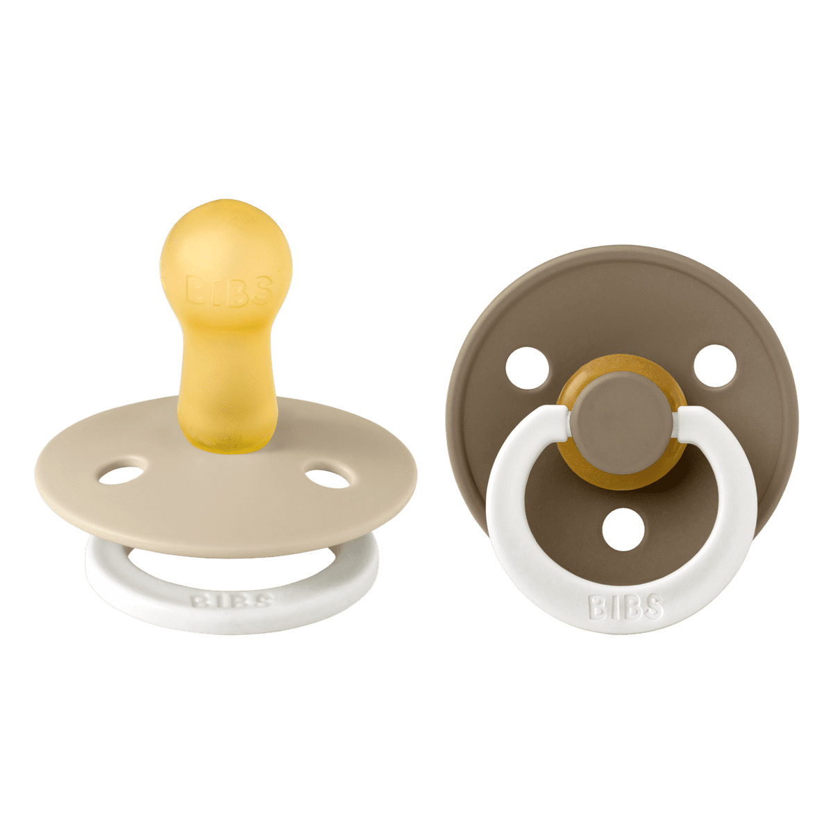BIBS Glow In The Dark Fopspeen Rond Latex Maat 2 Vanilla/Dark Oak 2 stuks