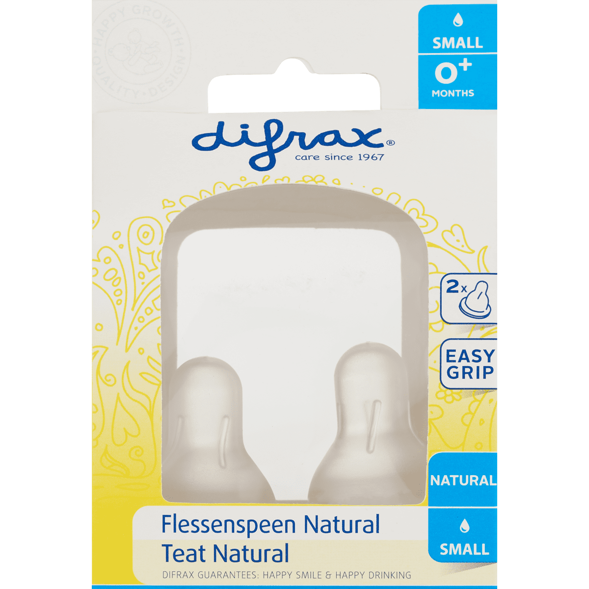 Difrax Flessenspeen Natural Small 0+ Maanden 2 stuks