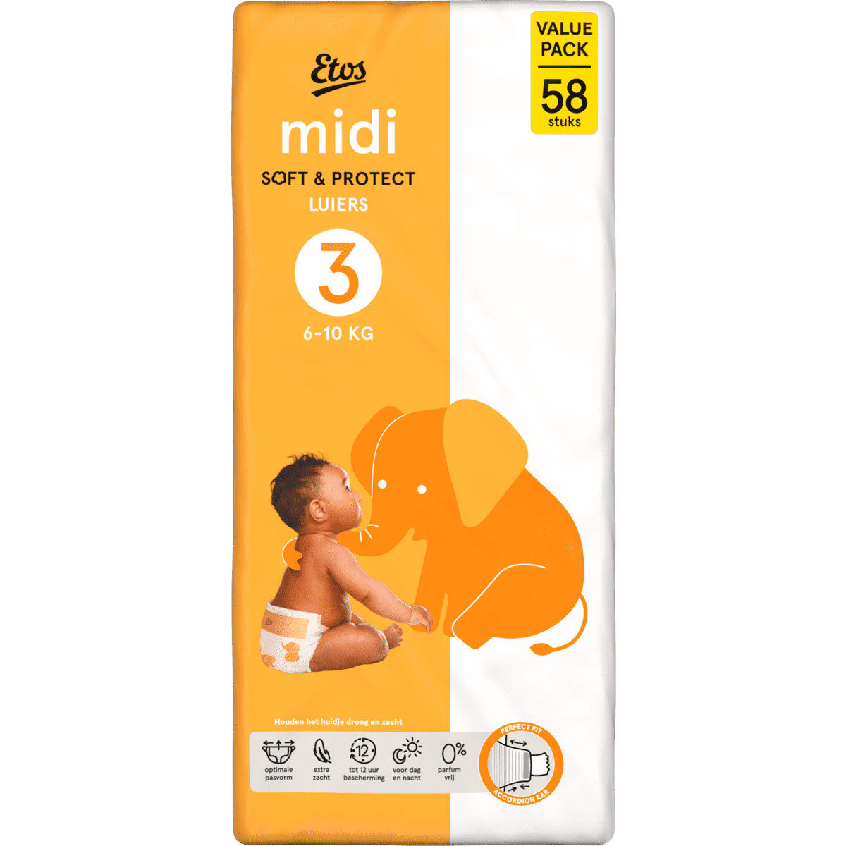 Etos Luiers Midi Maat 3 6-10 kg Value Pack 58 stuks