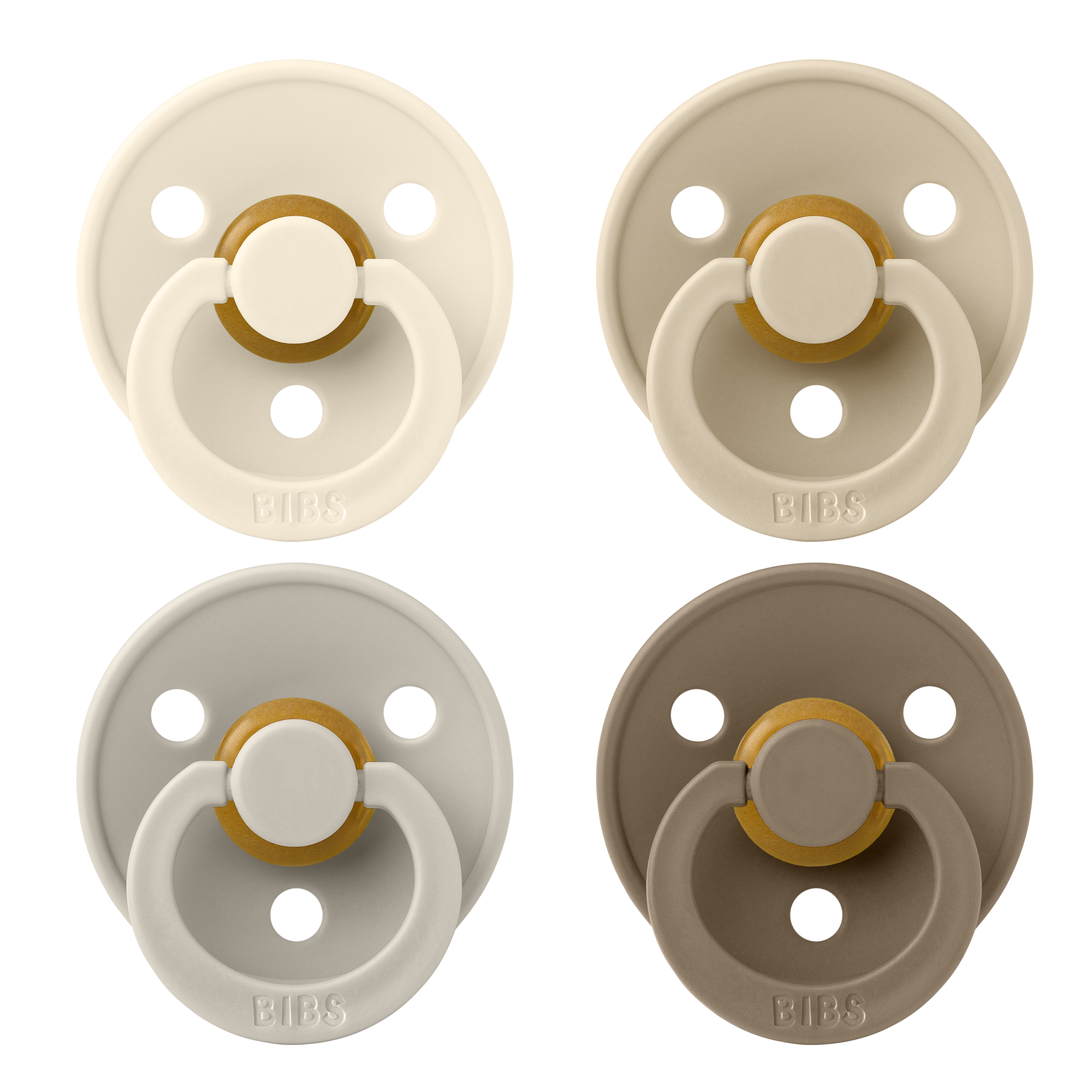 BIBS Colour Fopspeen Rond Latex Maat 1 Ivory/ Sand/Vanilla/Dark 4 stuks