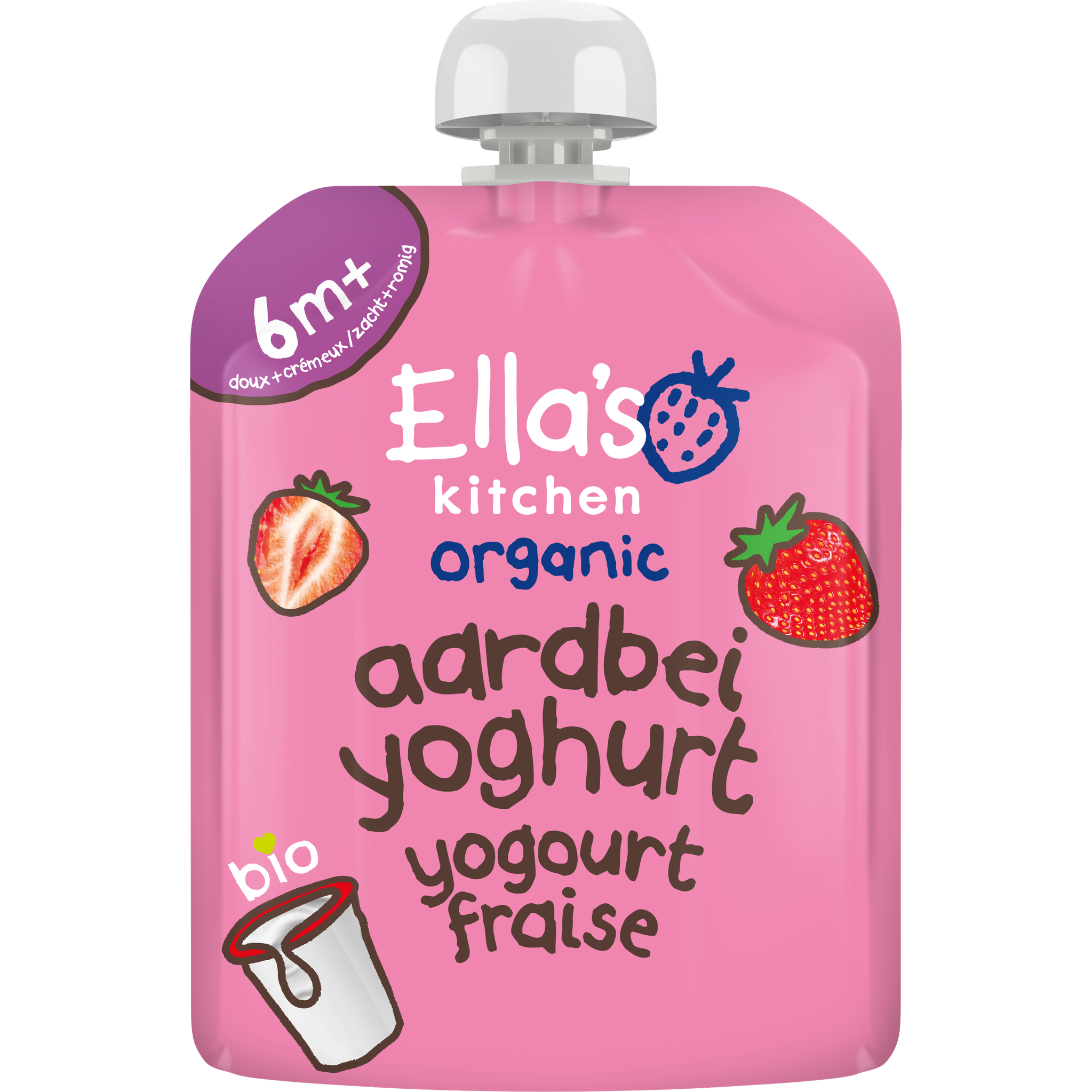 Ella's Kitchen Bio Knijpfruit Aardbeien Yoghurt 6+ Maanden 90 gram