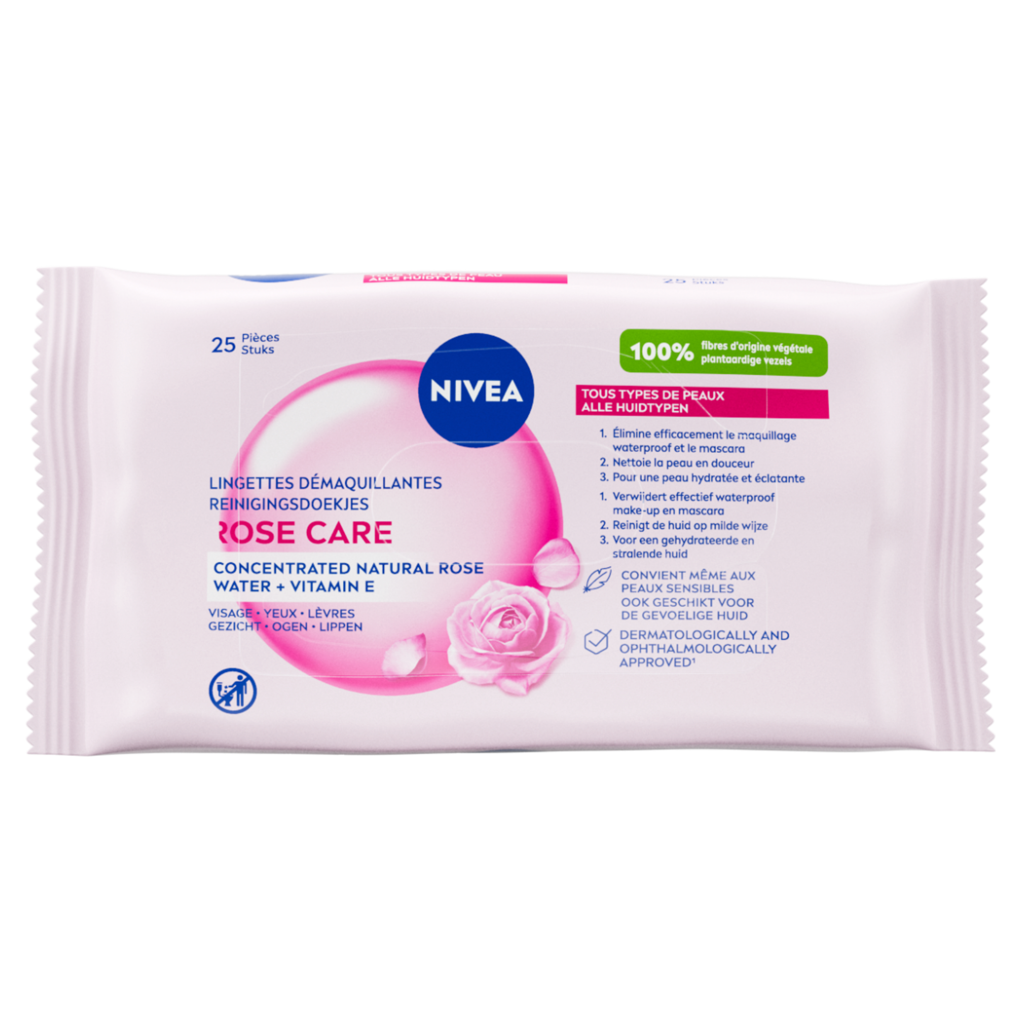 NIVEA Rose Care Reinigingsdoekjes 25 Stuks