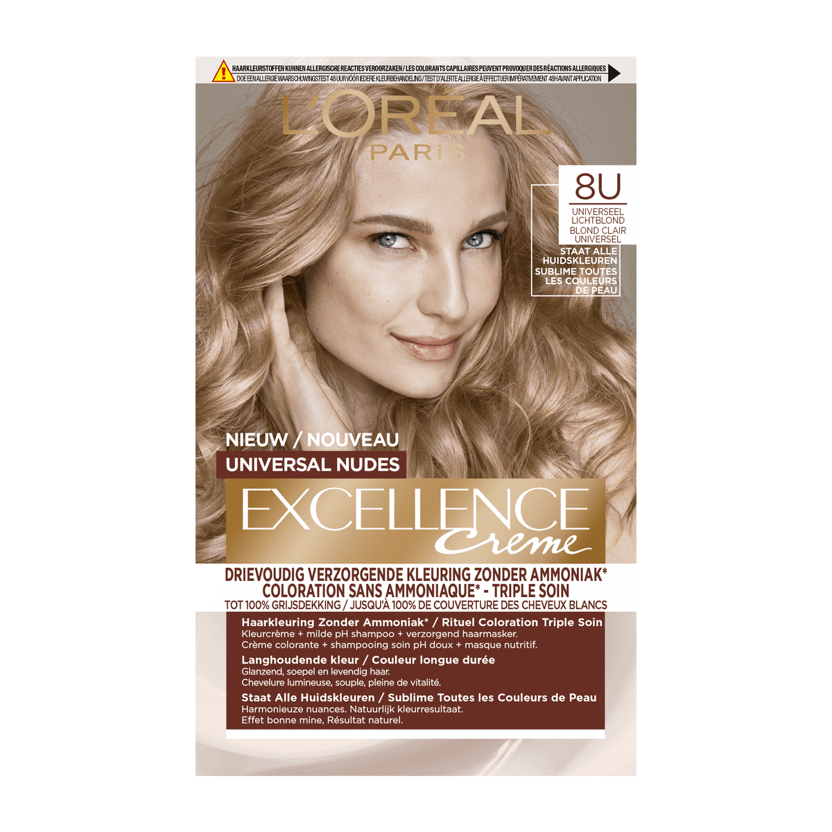 L'Oréal Paris Excellence Universal Nudes Permanente Haarverf 8U Lichtblond